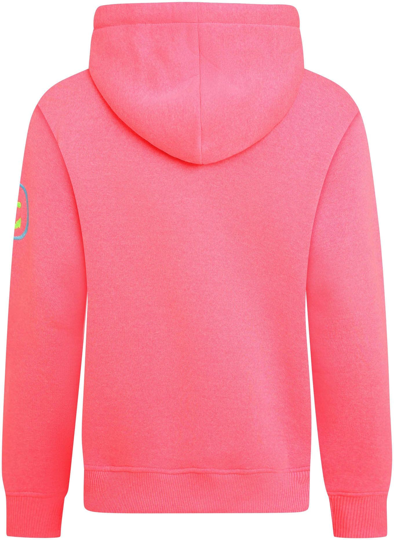 Zwillingsherz Sweat-Hoodie, mit aufgesticktem "MOIN"-Schriftzug in Neonfarben