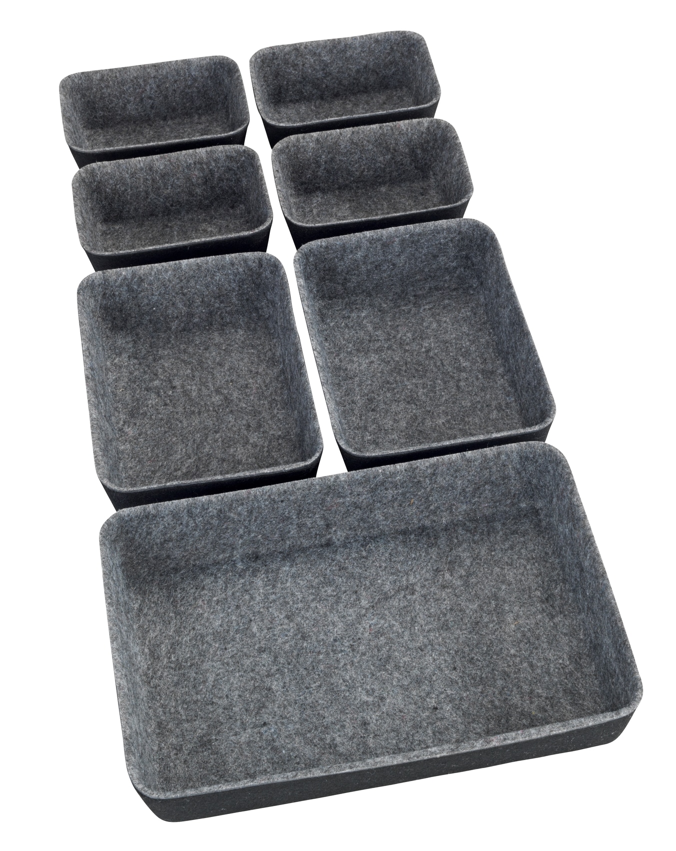 WENKO Organizer, (Set, 7 St.), Aufbewahrungsboxen für Schubladen, 3 Grössen, recycelter Polyesterfilz