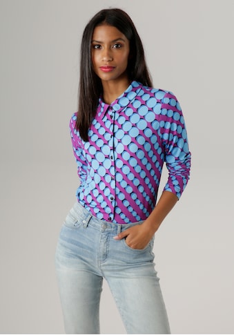 Hemdbluse, aus elastischem Jersey, mit retro Punktedruck - NEUE KOLLEKTION