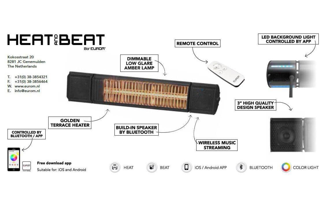 Heizstrahler »Eurom Infrarot-Heizer Heat&Beat Black 2000 W«