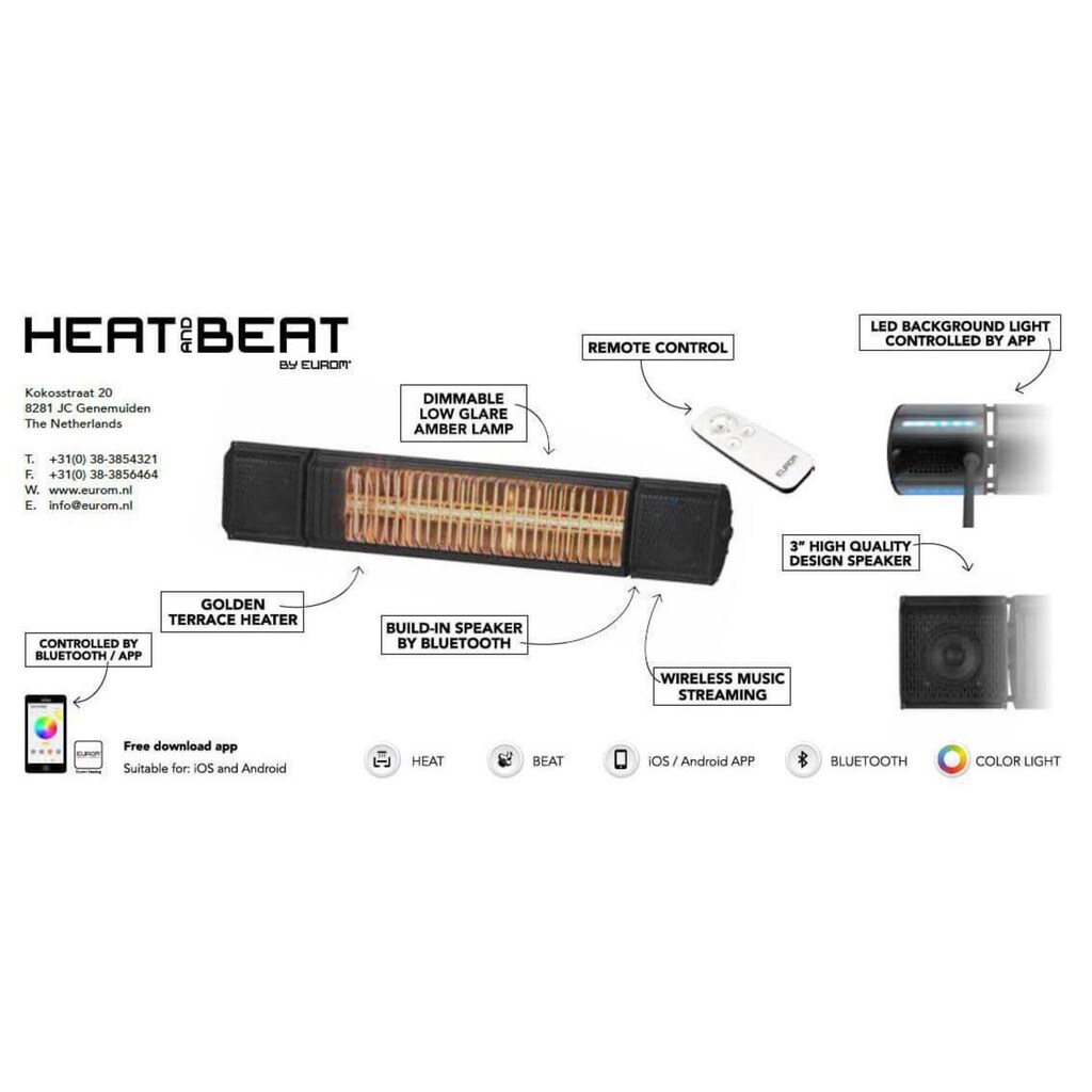 Heizstrahler »Eurom Infrarot-Heizer Heat&Beat Grey 2000 W«