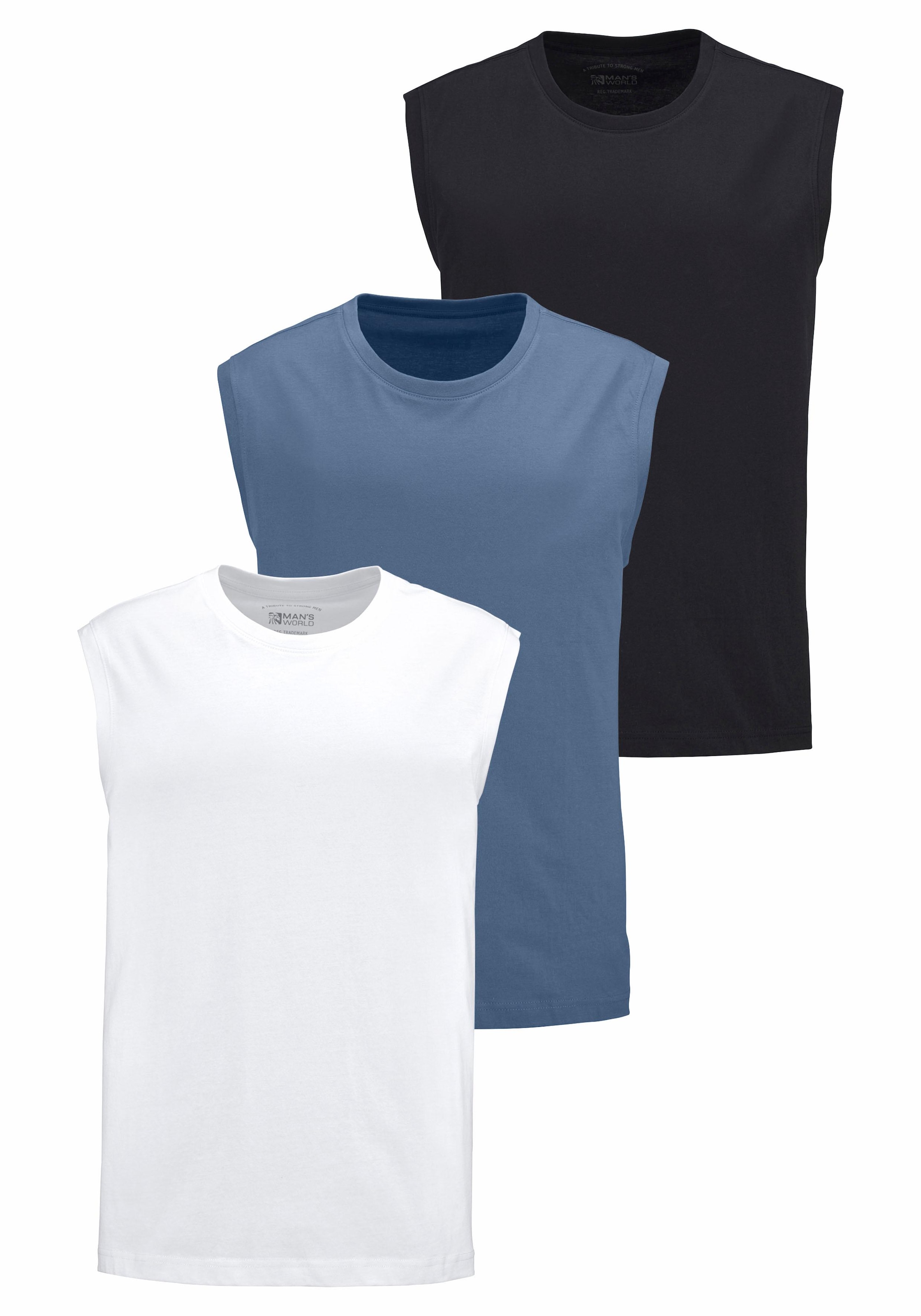 Man's World Muscleshirt Packung, 3er-Pack, 3 Stk. ärmellos, Basic-Stil, unifarben, Rundhalsausschnitt