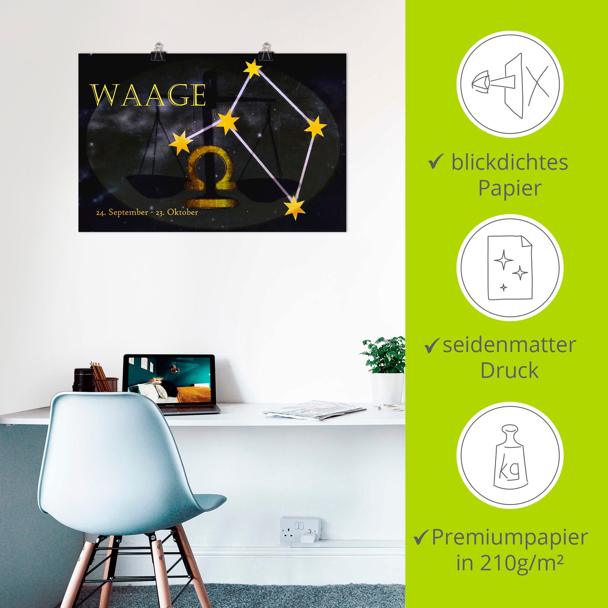 Artland Wandbild »Sternzeichen - Waage«, Bilder von Sternzeichen, (1 St.), als Leinwandbild, Poster, Wandaufkleber in verschied. Grössen