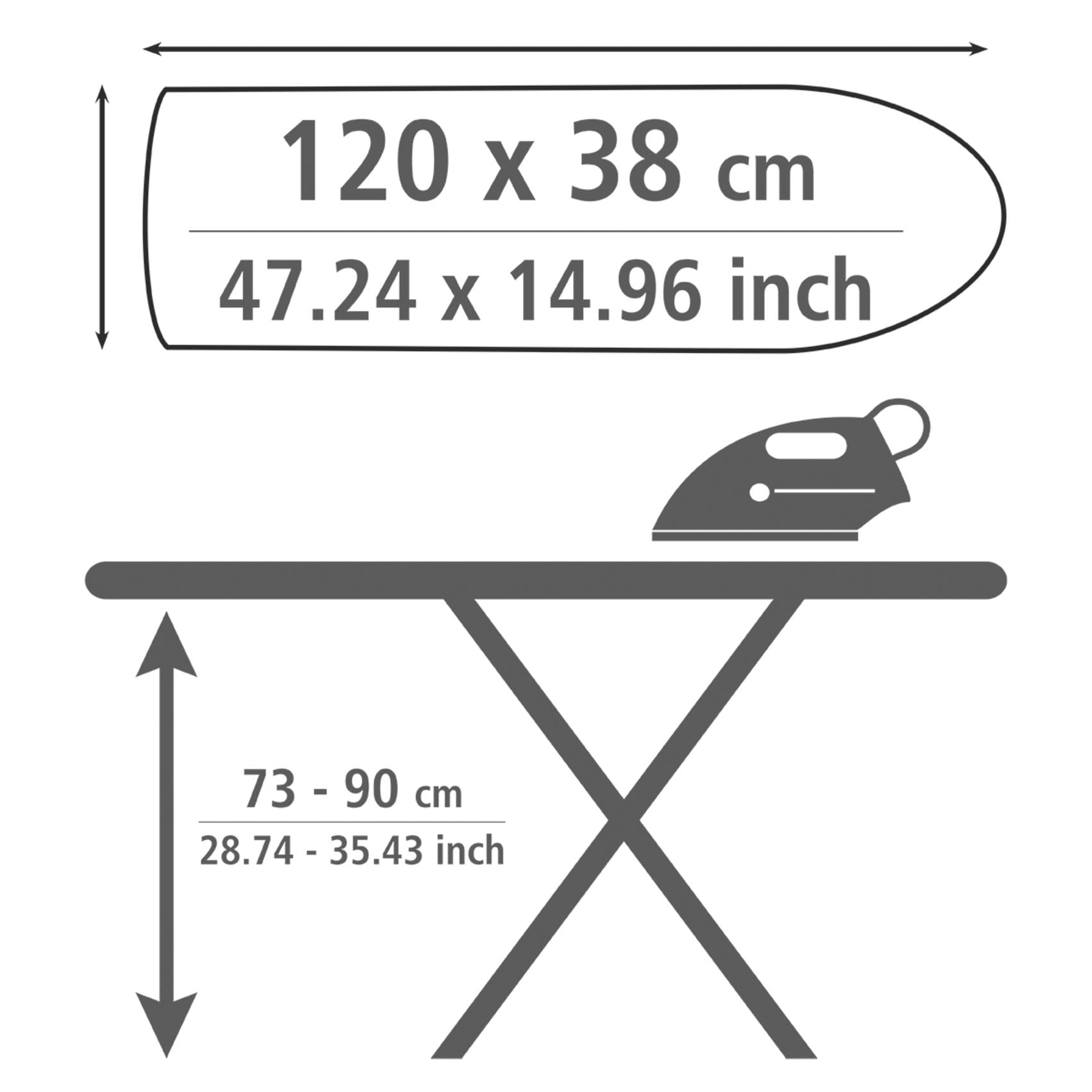 WENKO Bügelbrett »Modell Classic Black«, Bügelfläche 120 cmx38 cm, höhenverstellbarer Bügeltisch, platzsparend klappbar