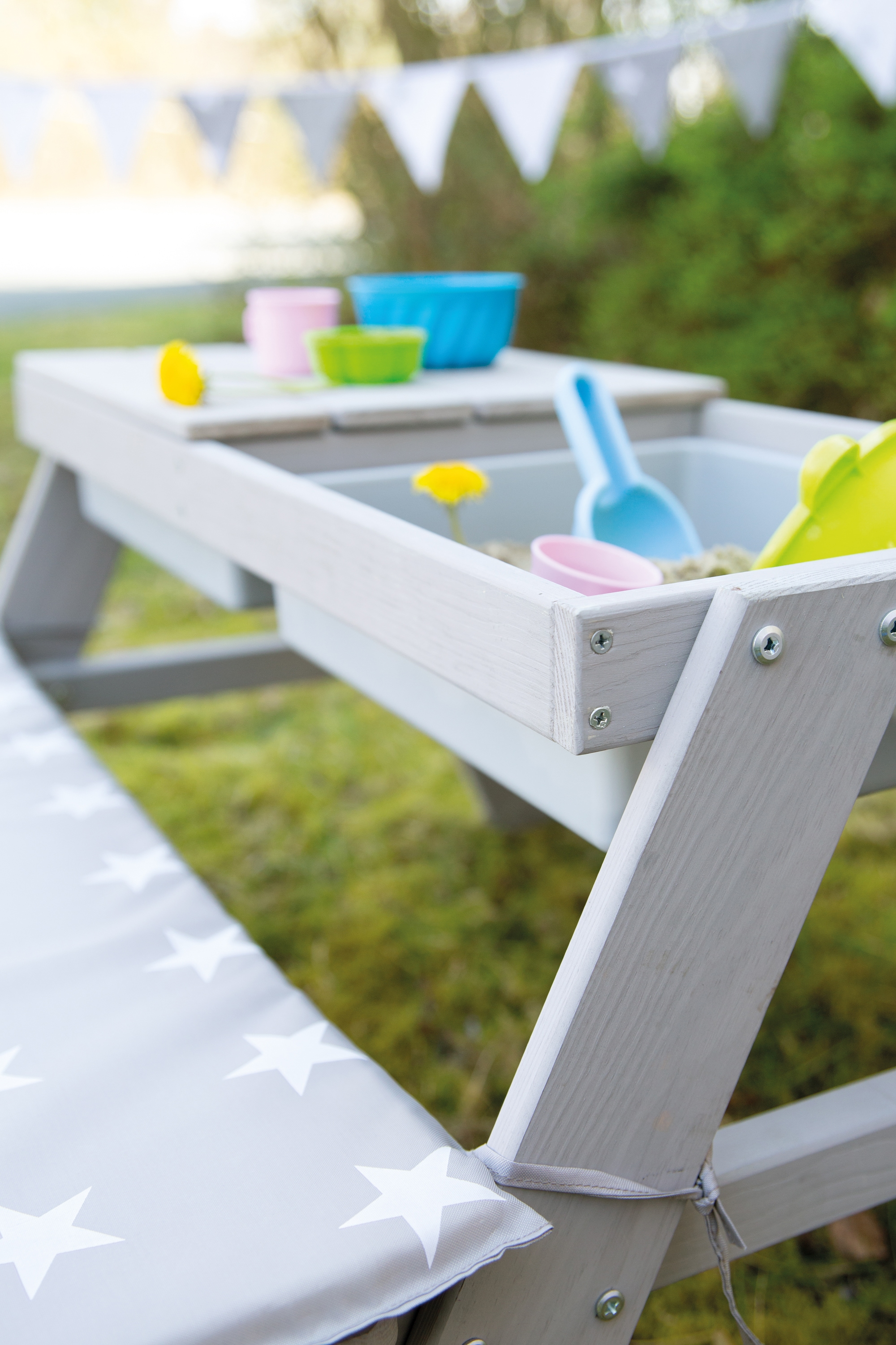 roba® Kindersitzgruppe »Picknick for 4 Outdoor + mit Spielwannen, Grau«, (Set), mit abgerundeten Ecken; inklusive Sitzauflagen Â»Little StarsÂ«