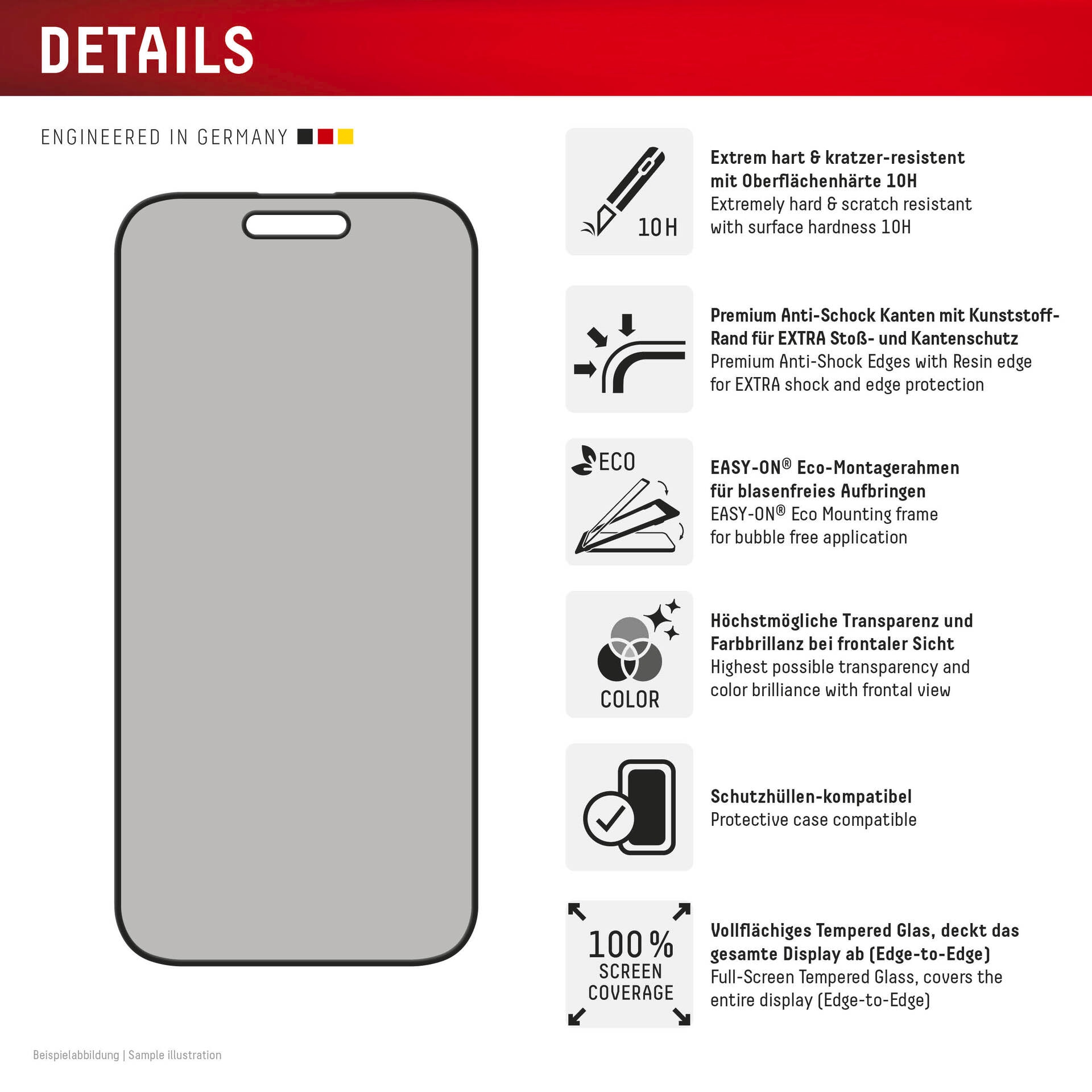 Displex Displayschutzglas »Privacy Glass Full Cover«, für Apple iPhone 16 Plus, (1 St.), Displayschutzfolie, Schutzfolie, Bildschirmschutz, kratz- & stossfest