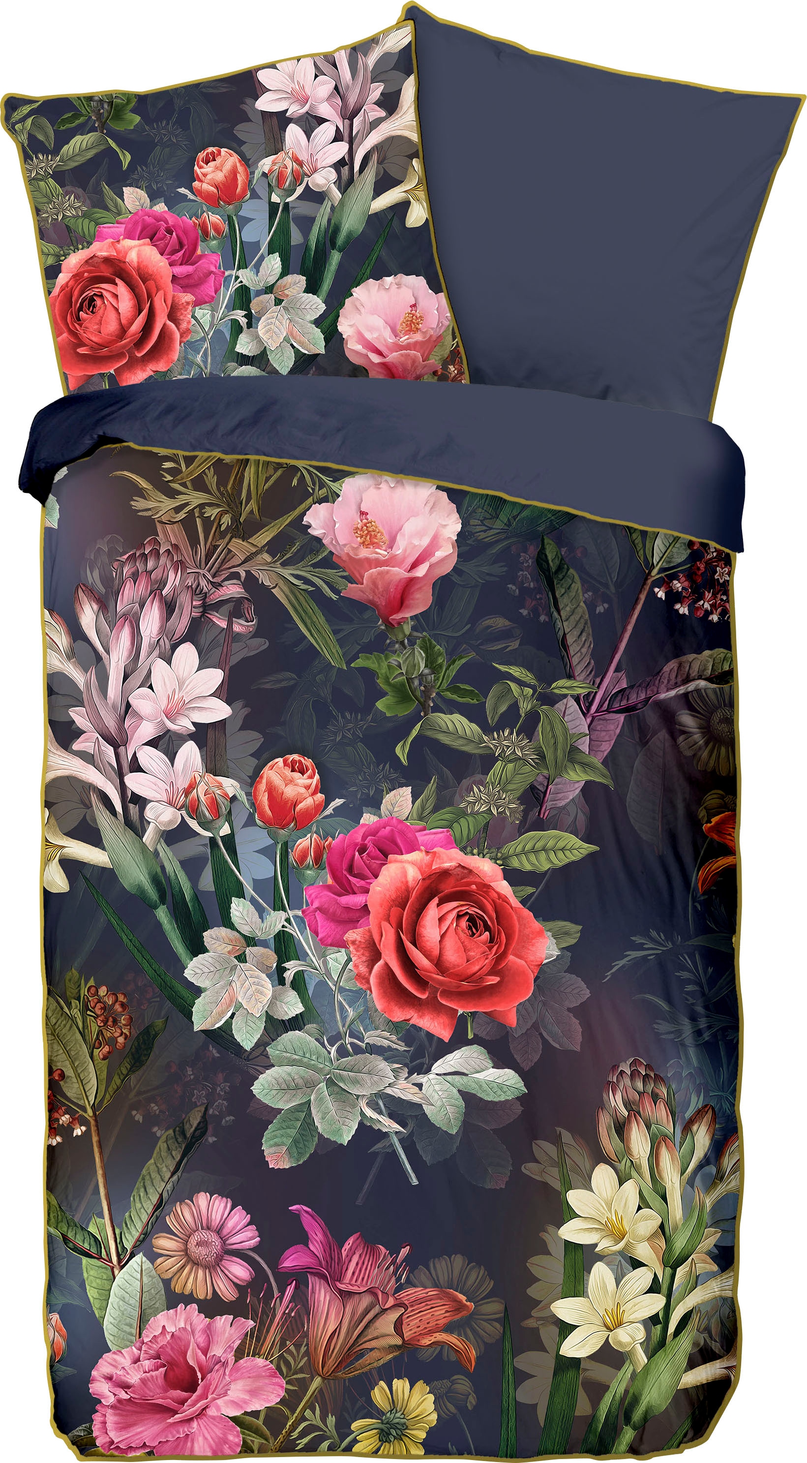 Wendebettwäsche »Simone«, Mako Satin, 135x200, Biese, Reissverschluss, Wende, Blumen,...