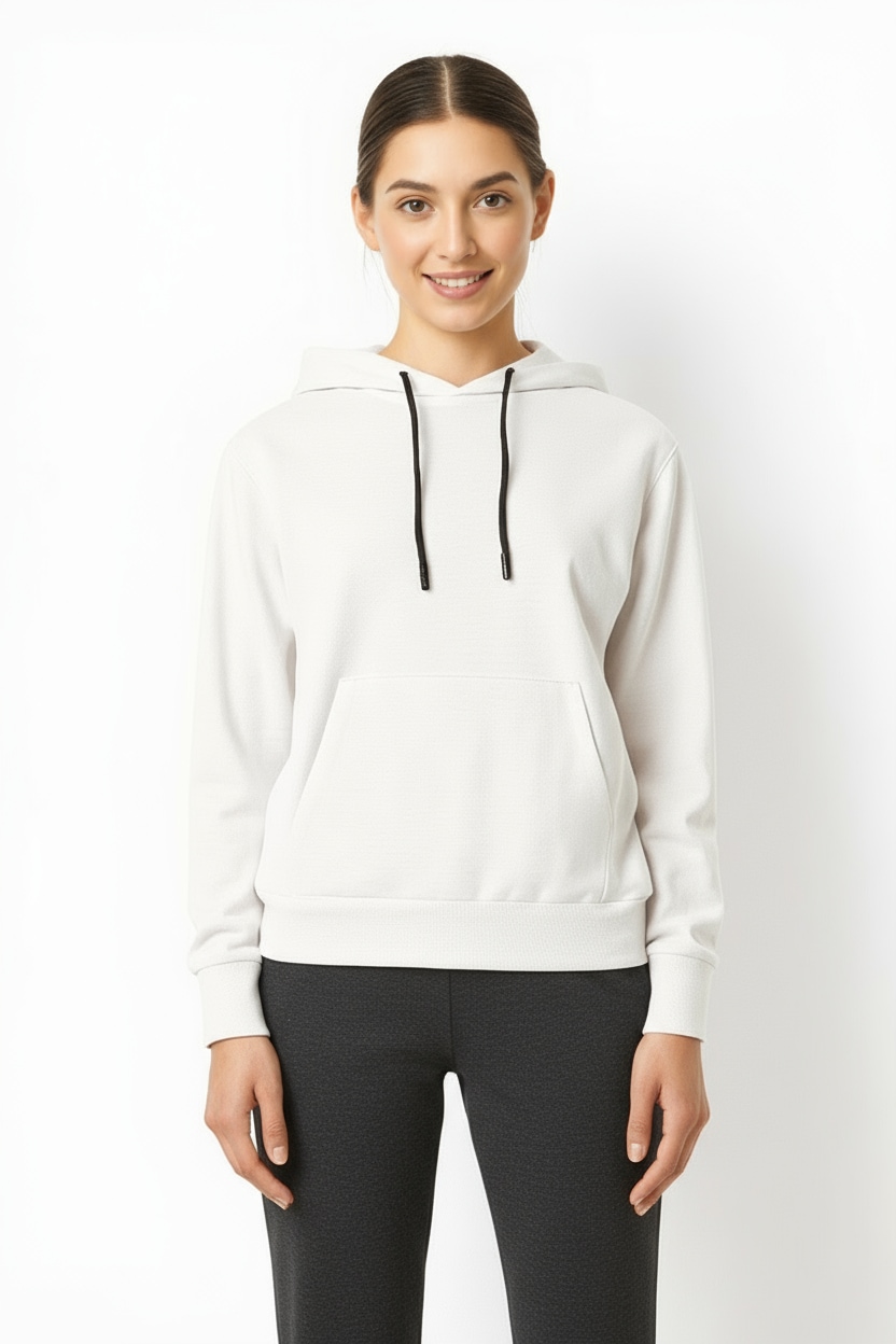 Cmp Damen Elfenbein Kapuzenpullover "Woman Sweat Fix Hood" Mit Fixierter Kapuze, Aus Polyester, Viskose Und Elasthan