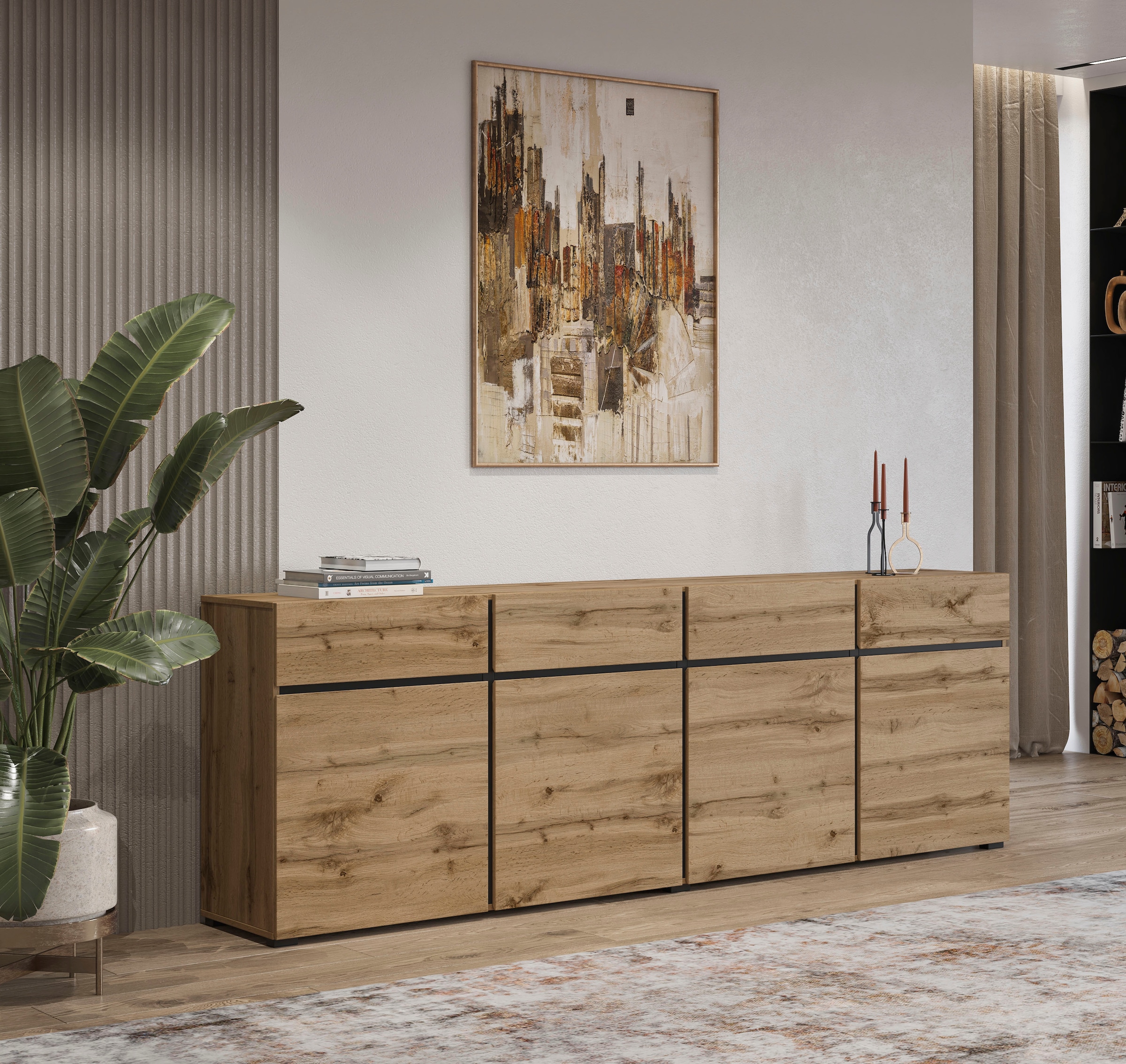 INOSIGN Sideboard »Cross,Breite 225 cm, moderne grifflose Kommode,4 Türen/4 Schubkästen«, Schubladenschrank mit viel Stauraum, Einlegeböden verstellbar