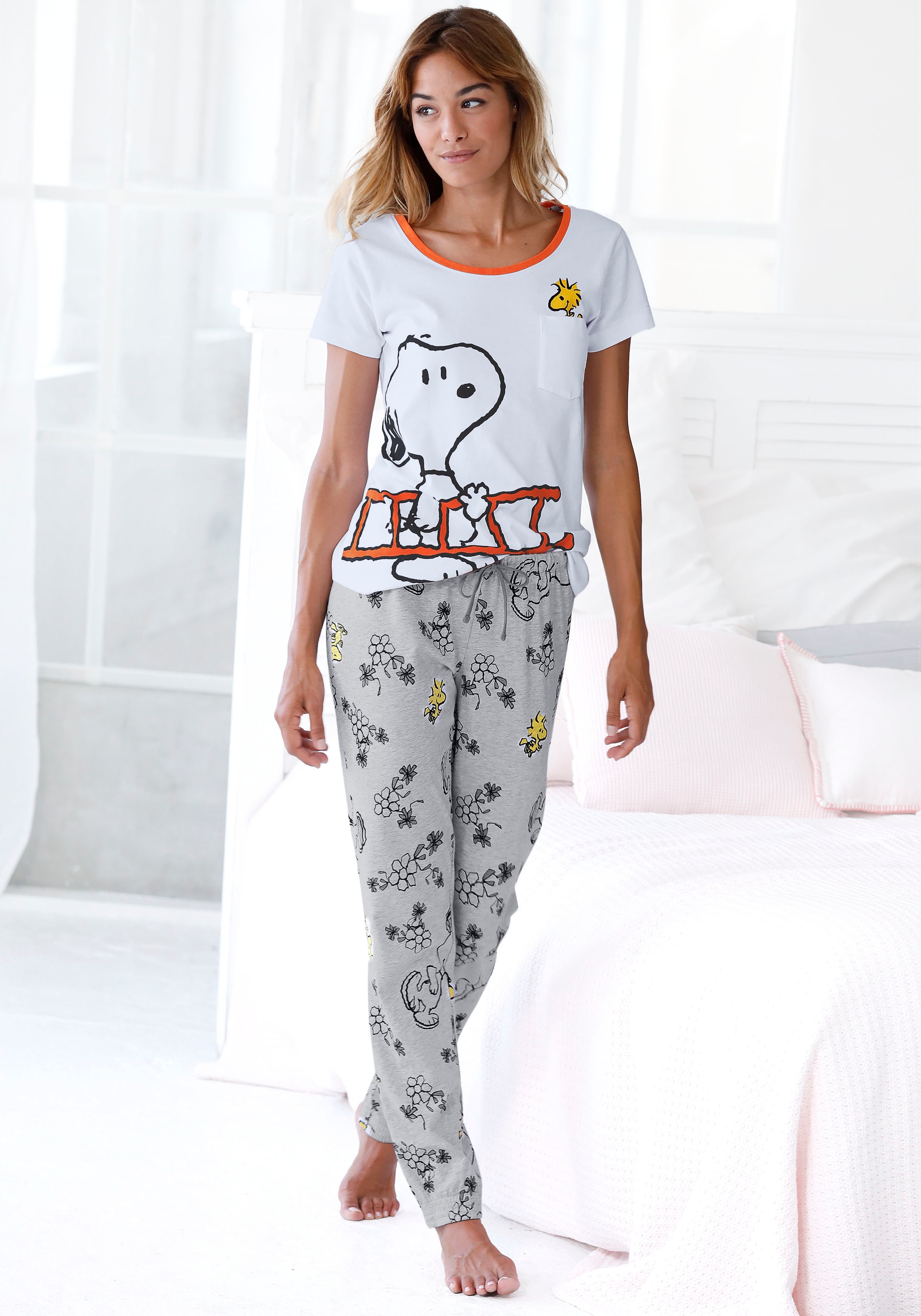 Pyjama, (2 tlg.), mit Snoopy und Woodstock Druck