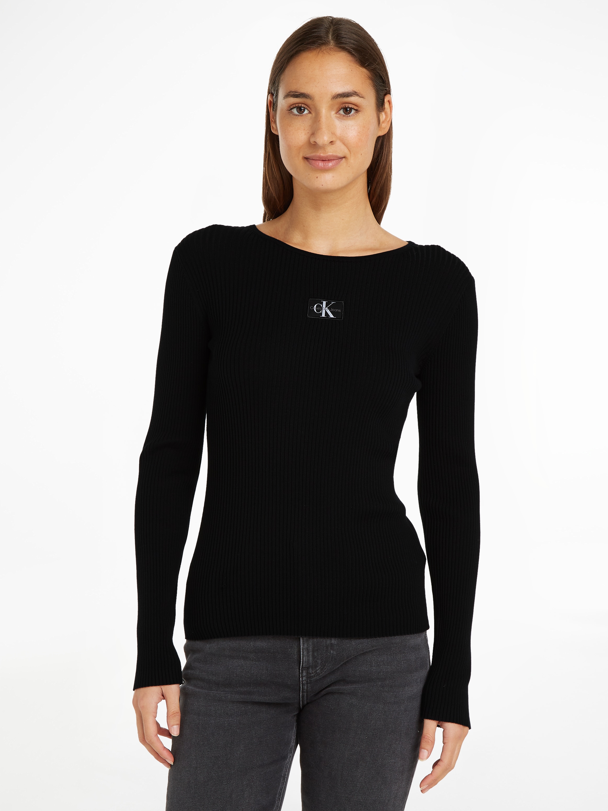 Rundhalspullover »WOVEN LABEL TIGHT SWEATER«, mit Logopatch