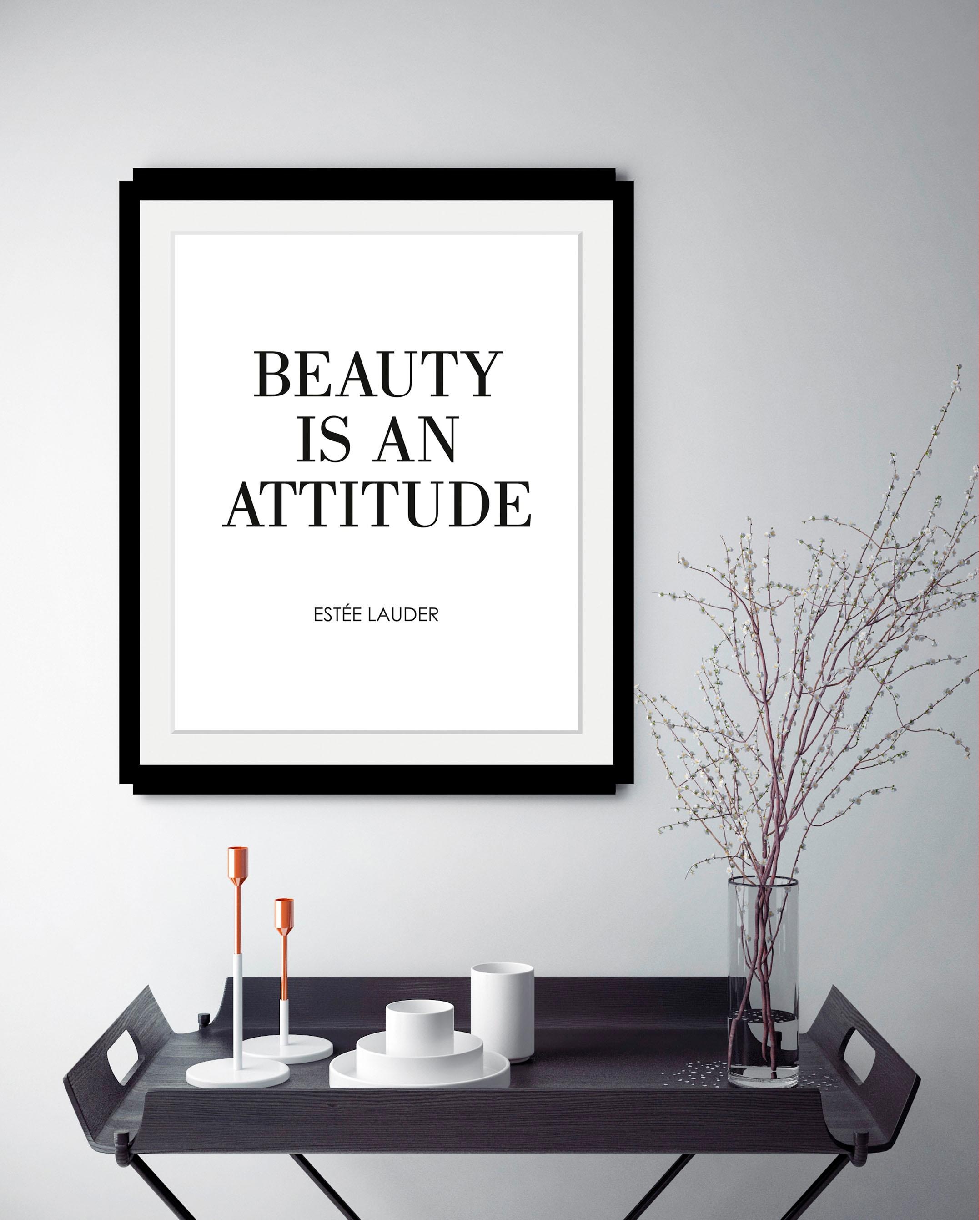 Leonique Bild »Zitat Estée Lauder«, Schwarz-Weiss-Schriftzug-Motivationsbilder-Sprüche & Texte, HD Premium Poster-Druck inkl. Holzrahmen