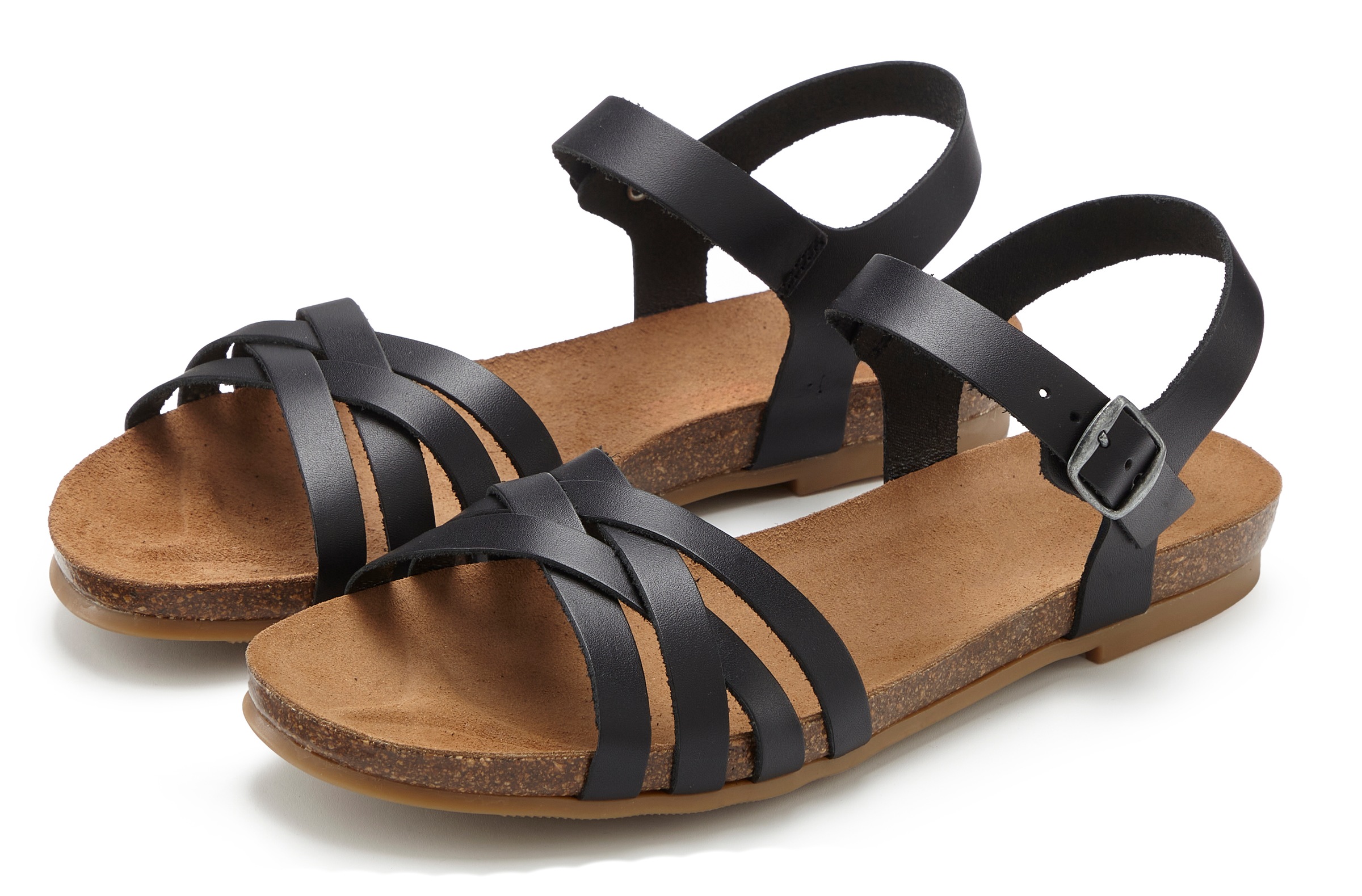 LASCANA Sandale »Sandalette, Sommerschuh,« aus Leder mit komfortablem Korkfussbett