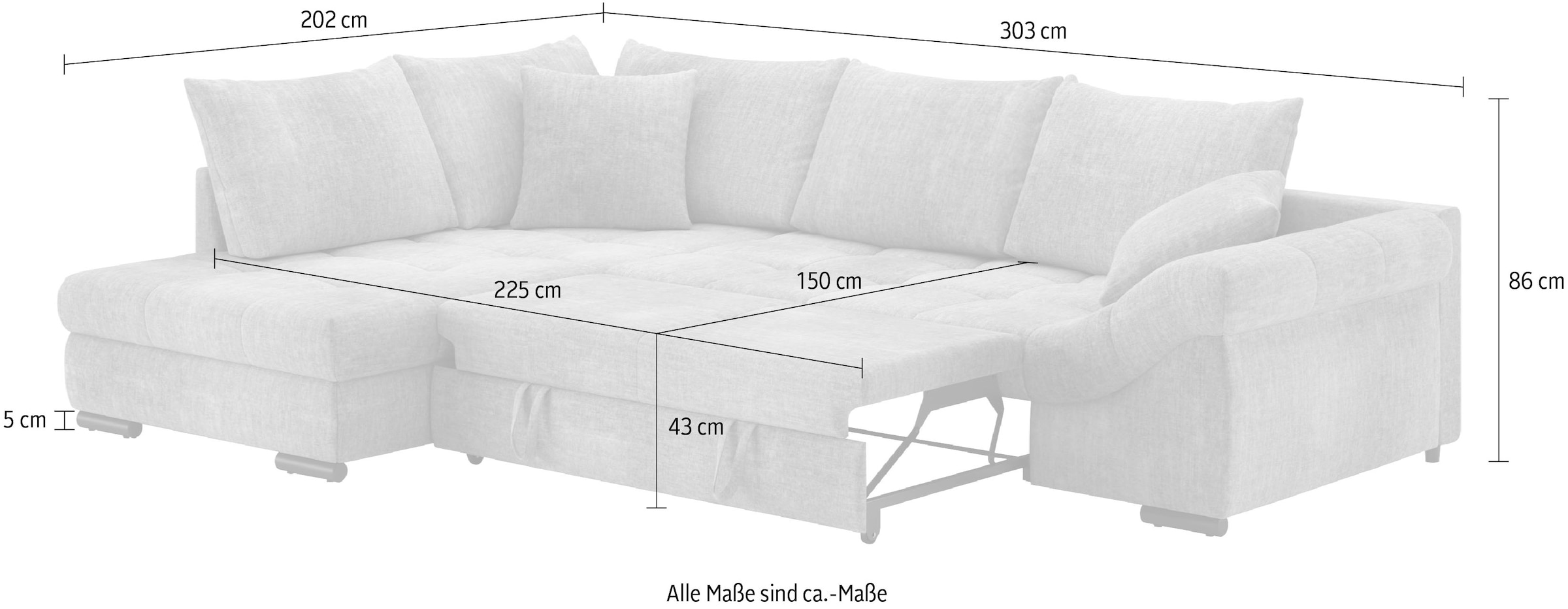 Mr. Couch Ecksofa »Allegro DuraFlex, L-Form«, Hochschläfer-Bettauszug, Kaltschaumpolsterung, bis 140 kg belastbar