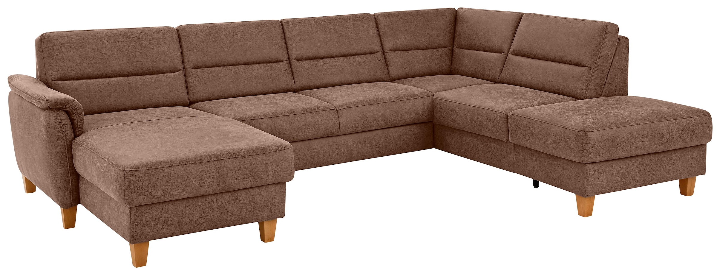Home affaire Wohnlandschaft "Palmera U-Form, B: 308 cm, grosse Stoff + Leder Auswahl" optional Schlaffunktion & Bettkasten, Federkern