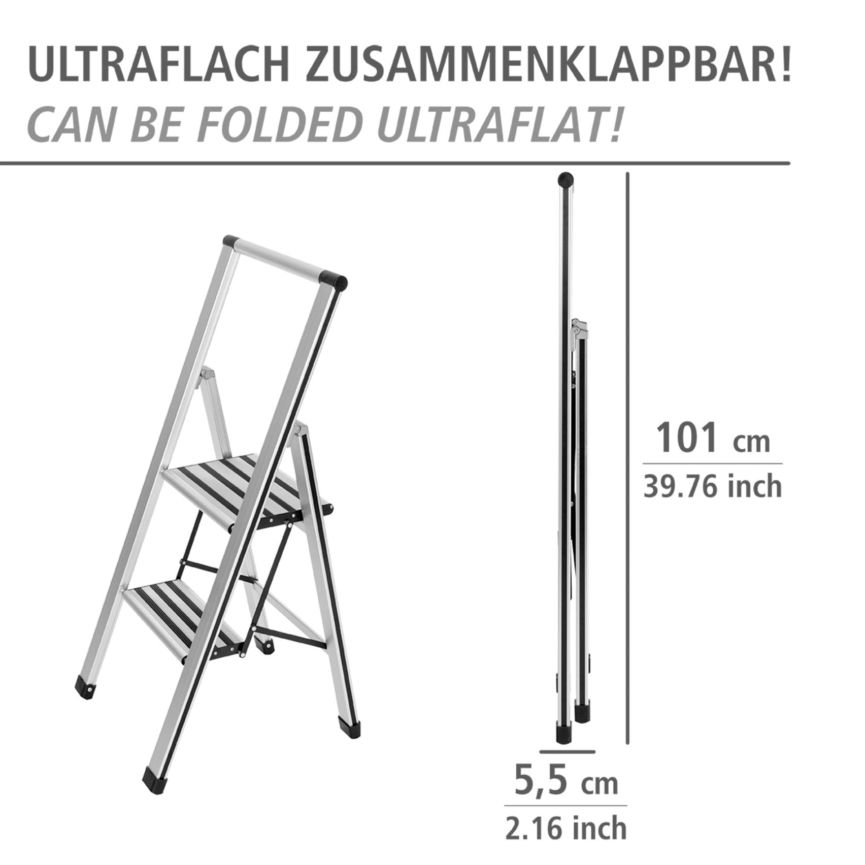WENKO Trittleiter »Modell Alu-Design«, Klapptritt Leiter, rutschsichere XXL-Stufen, klappbar, bis 150 kg
