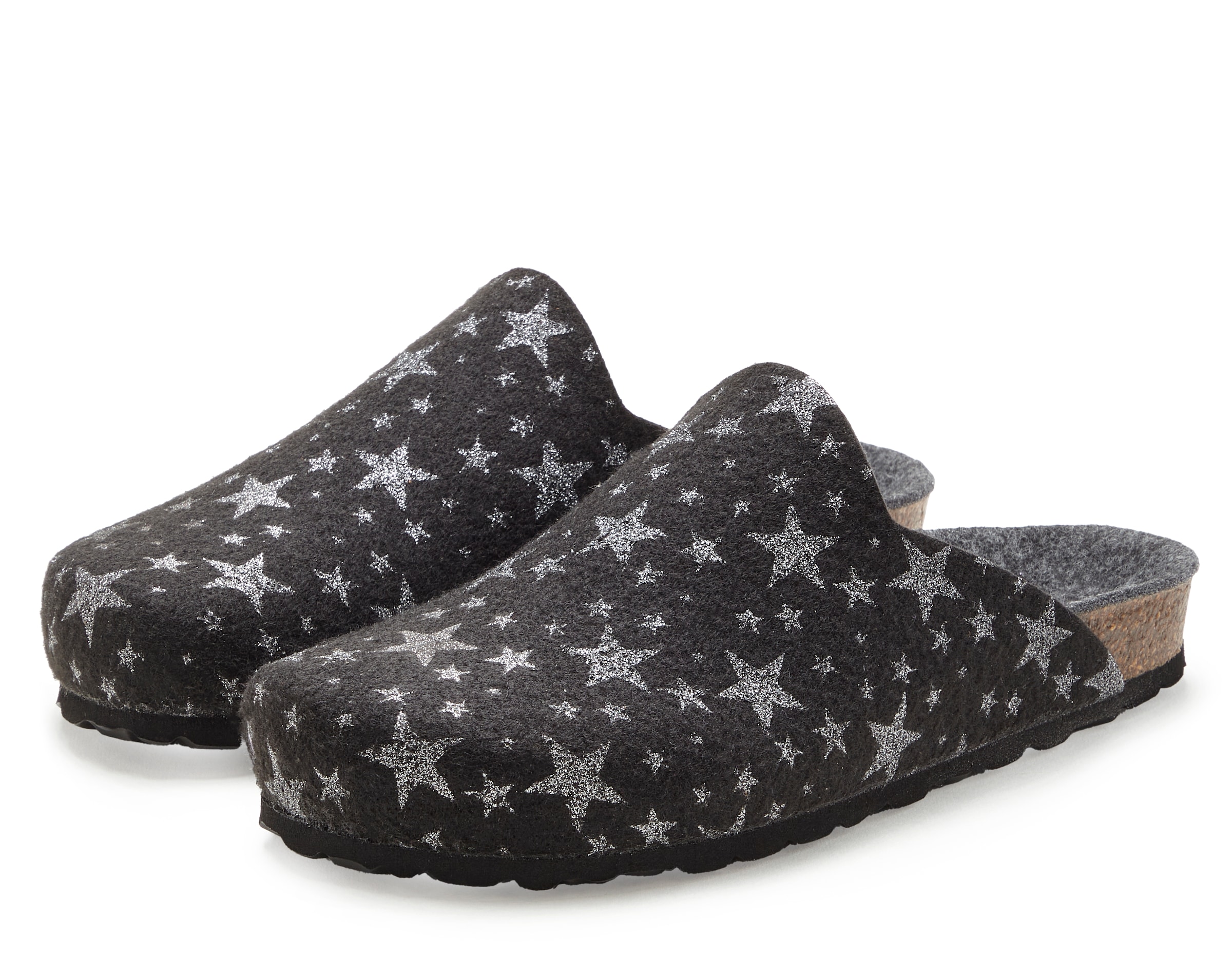 Vivance Hausschuh »Pantolette, Clog, Pantoffel,« aus Filz mit wärmenden Korkfussbett & Sternenprint