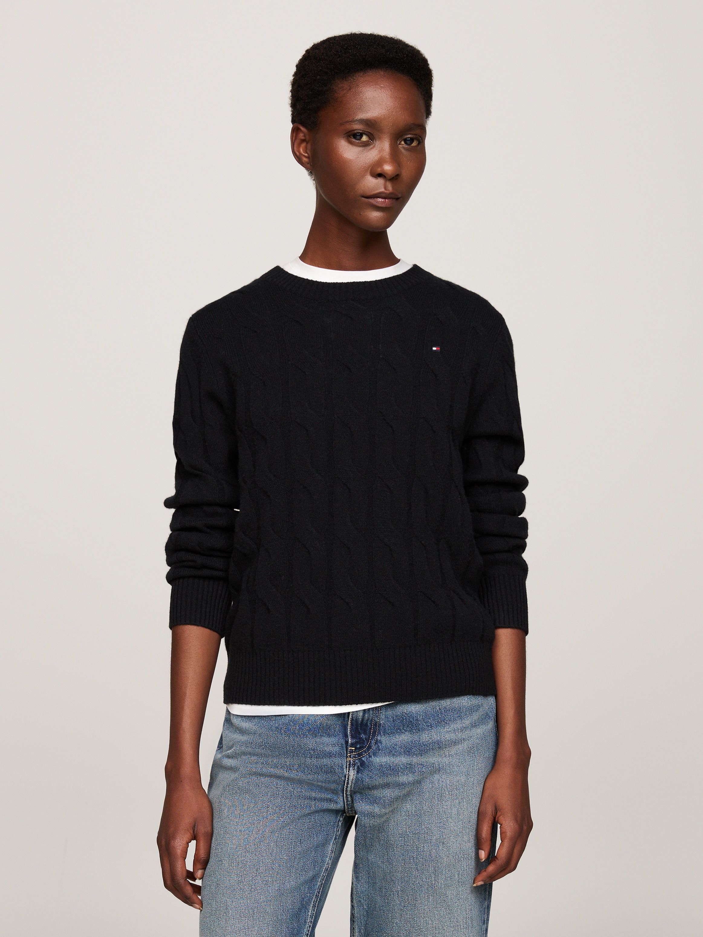 Tommy Hilfiger Strickpullover »SOFT WOOL CABLE C-NK«, mit Zopfmuster, aus reiner Wolle