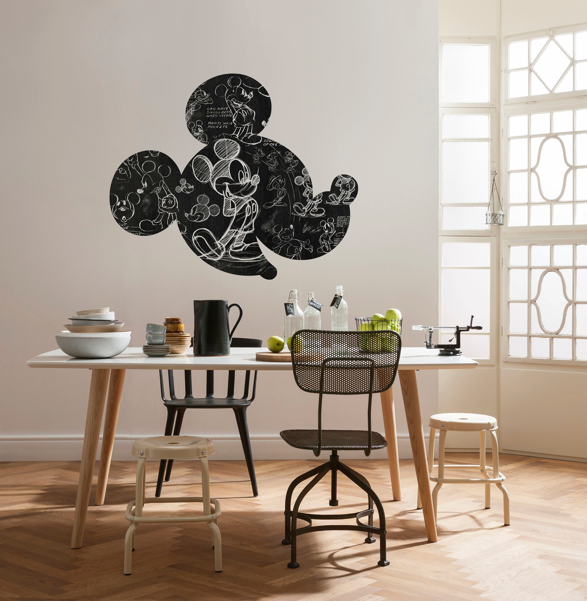 Komar Vliestapete »Vlies selbstklebend - Mickey Head Illustration - Grösse 125 x 125 cm«, bedruckt, Kinderzimmer