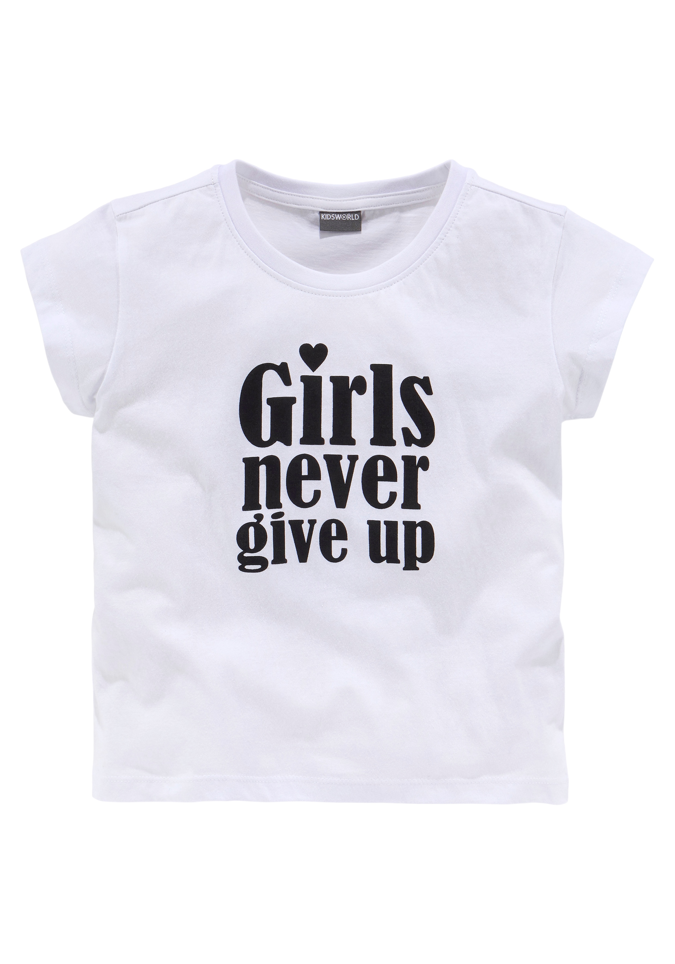 ✵ KIDSWORLD T-Shirt »Girls nerver give up«, kurze modische Form günstig  ordern | Jelmoli-Versand
