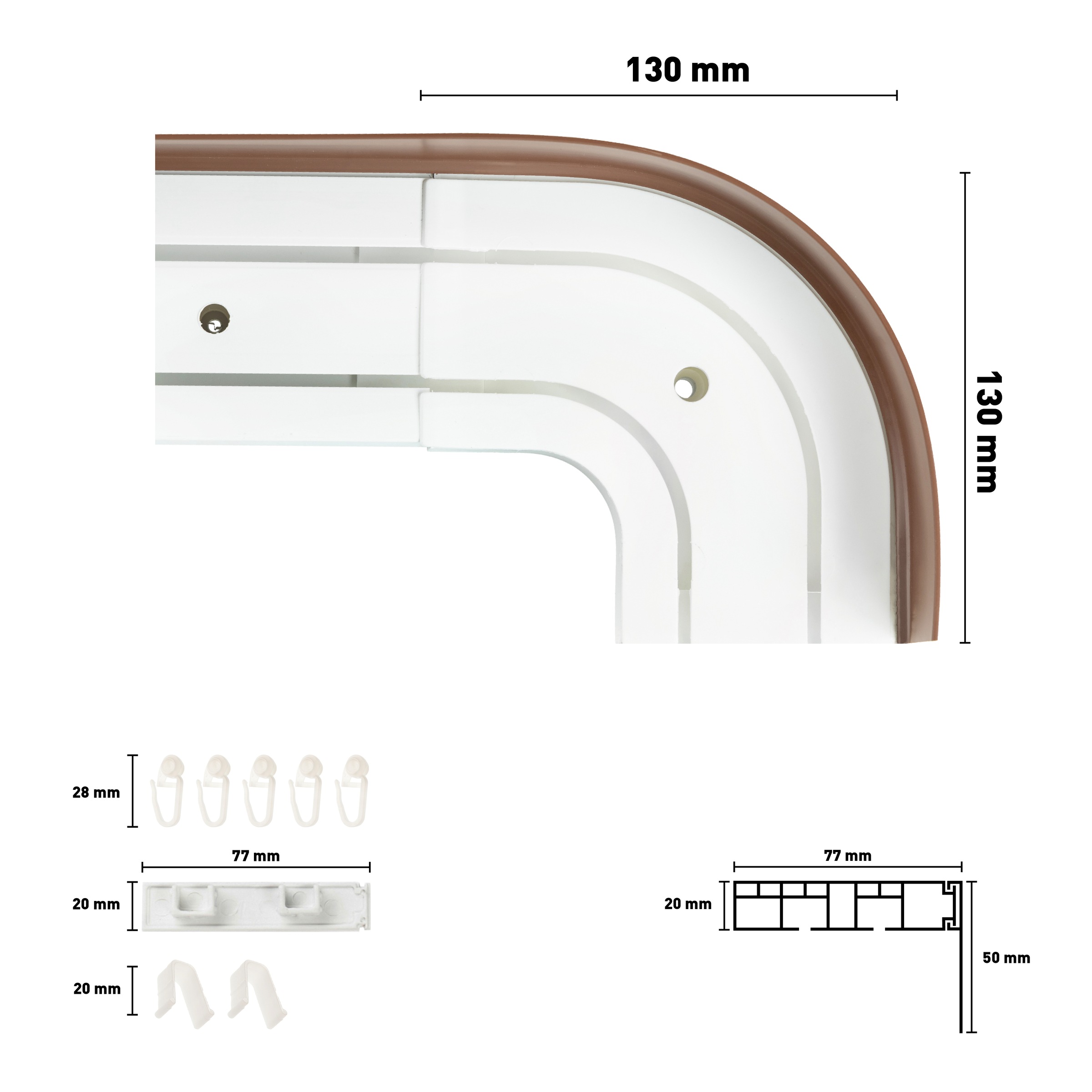 SN DECO GROUP Vorhangschiene »SH2«, 2 läufig-läufig, Fixmass, Set 2-läufig,inkl. Rundbögen, Blende 5 cm, vorgebohrt, Innenlauf