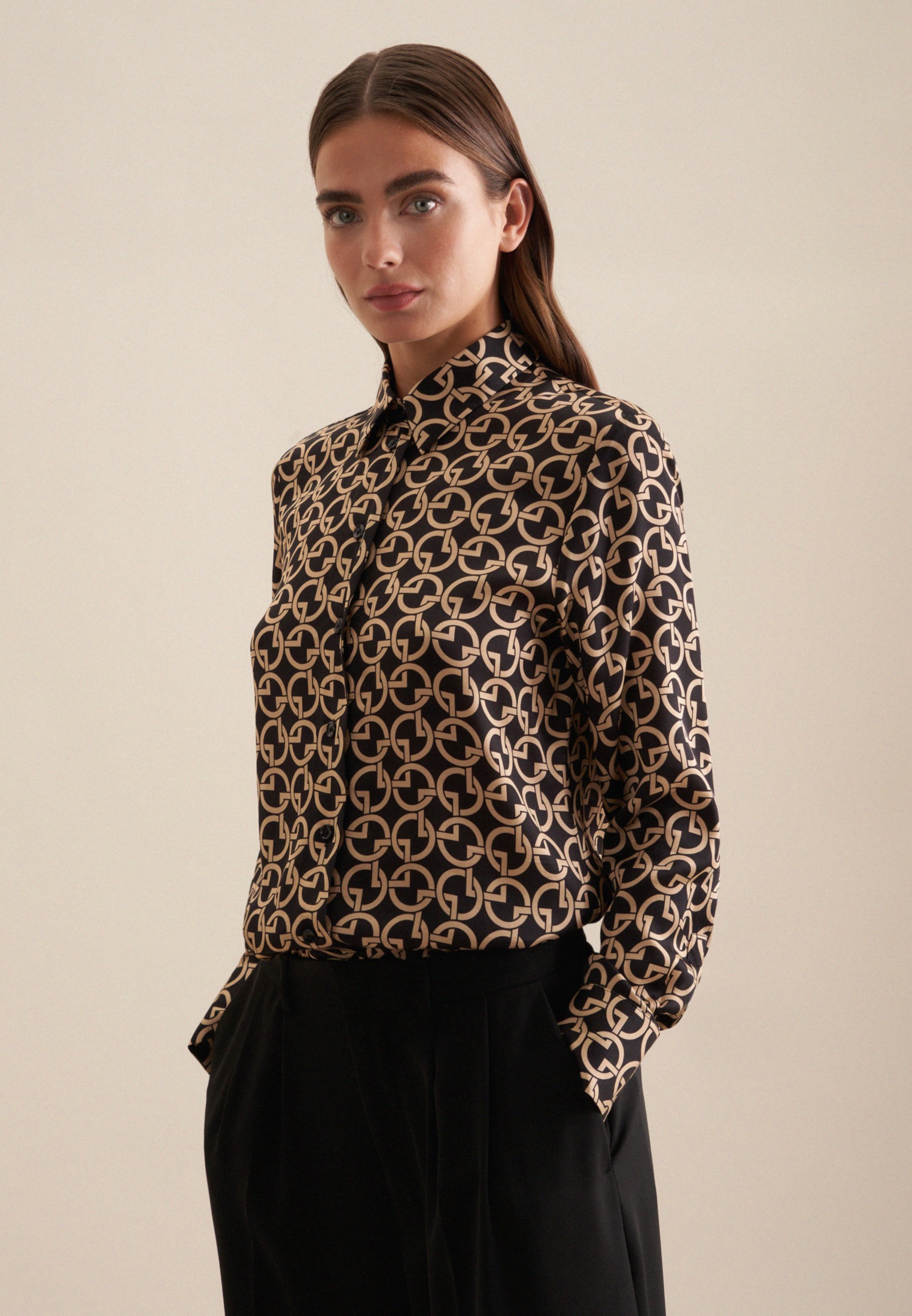 seidensticker Hemdbluse »Schwarze Rose« Langarm Kragen Druck
