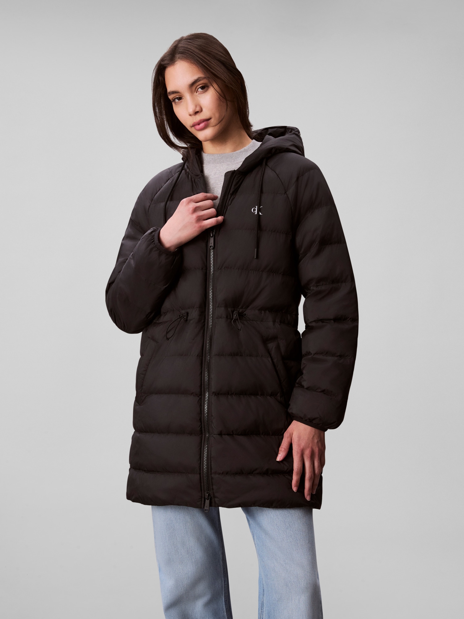 Calvin Klein Jeans Steppmantel »LGHTWGHT LG MD LNGTH« Mit Rundhalsausschnitt
