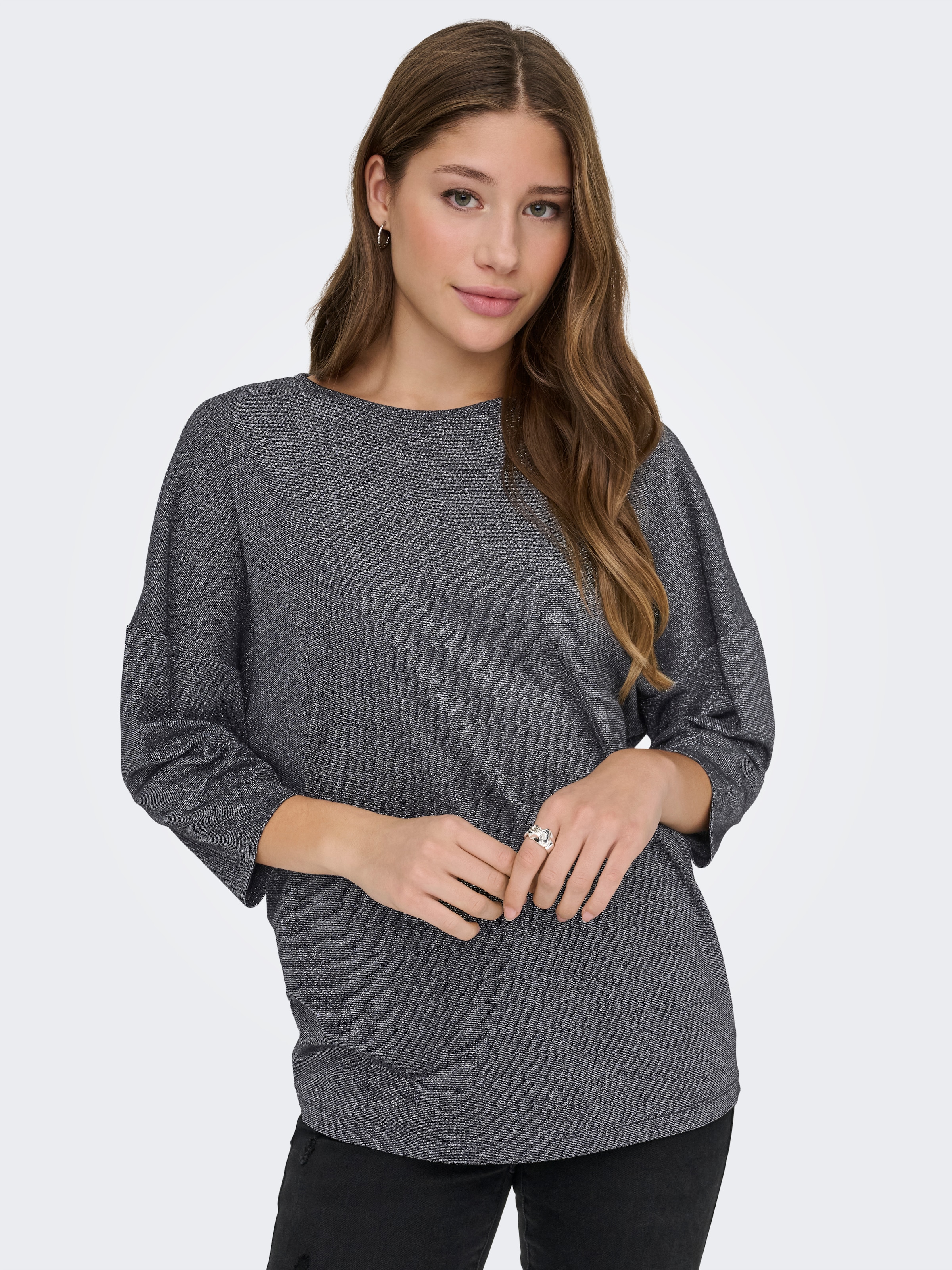 ONLY 3/4-Arm-Shirt »ONLSILVERY GLAMOUR LUREX 3/4 TOP JRS« mit Glitzer-Effekt