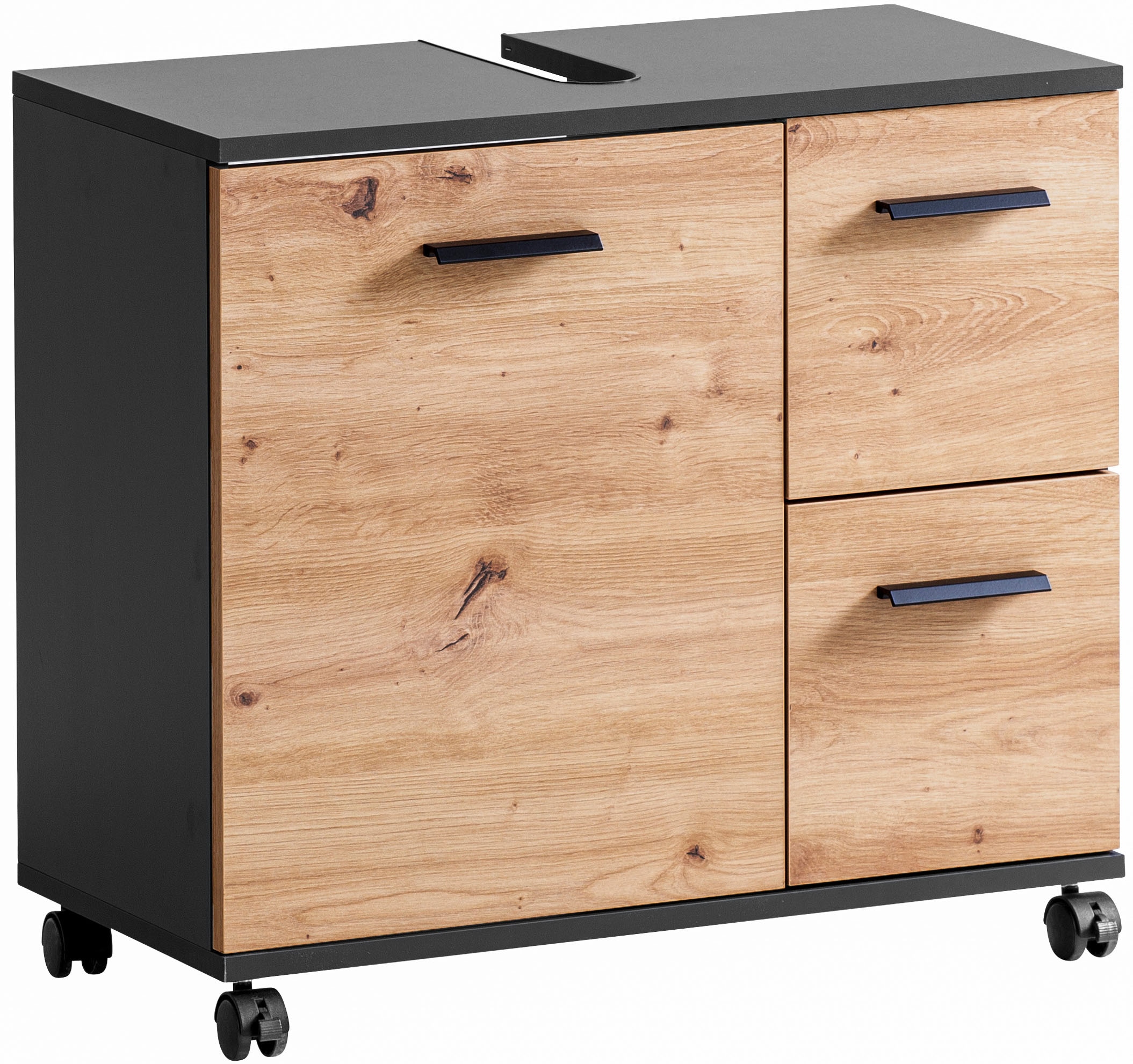 welltime Waschbeckenunterschrank »Emmi, Breite 65 cm made in Germany«, Siphonausschnitt, Metallbeschläge
