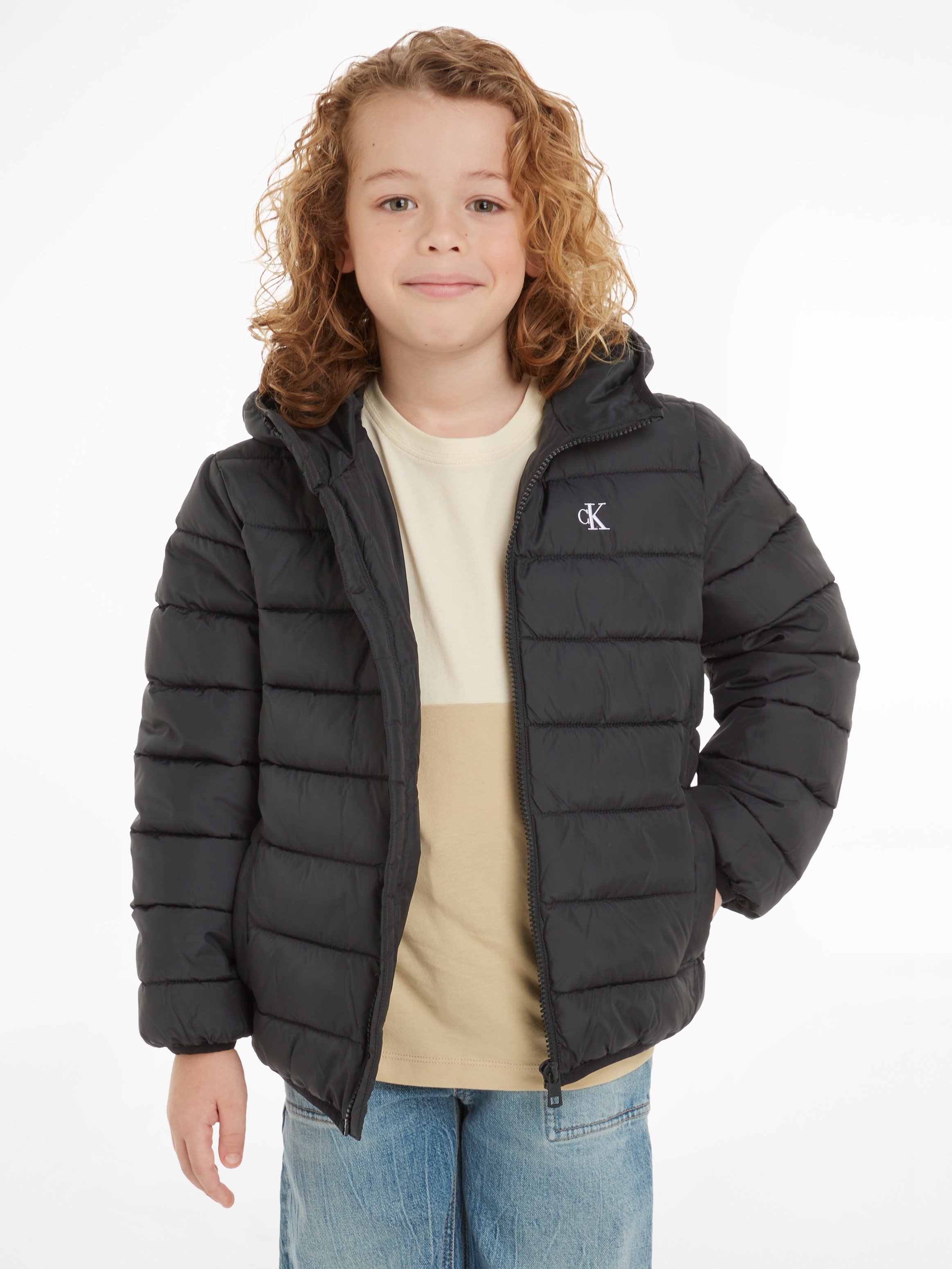 Calvin Klein Jeans Steppjacke »INST. LOGO LIGHT PADDED JACKET« mit Kapuze für Kinder bis 16 Jahre