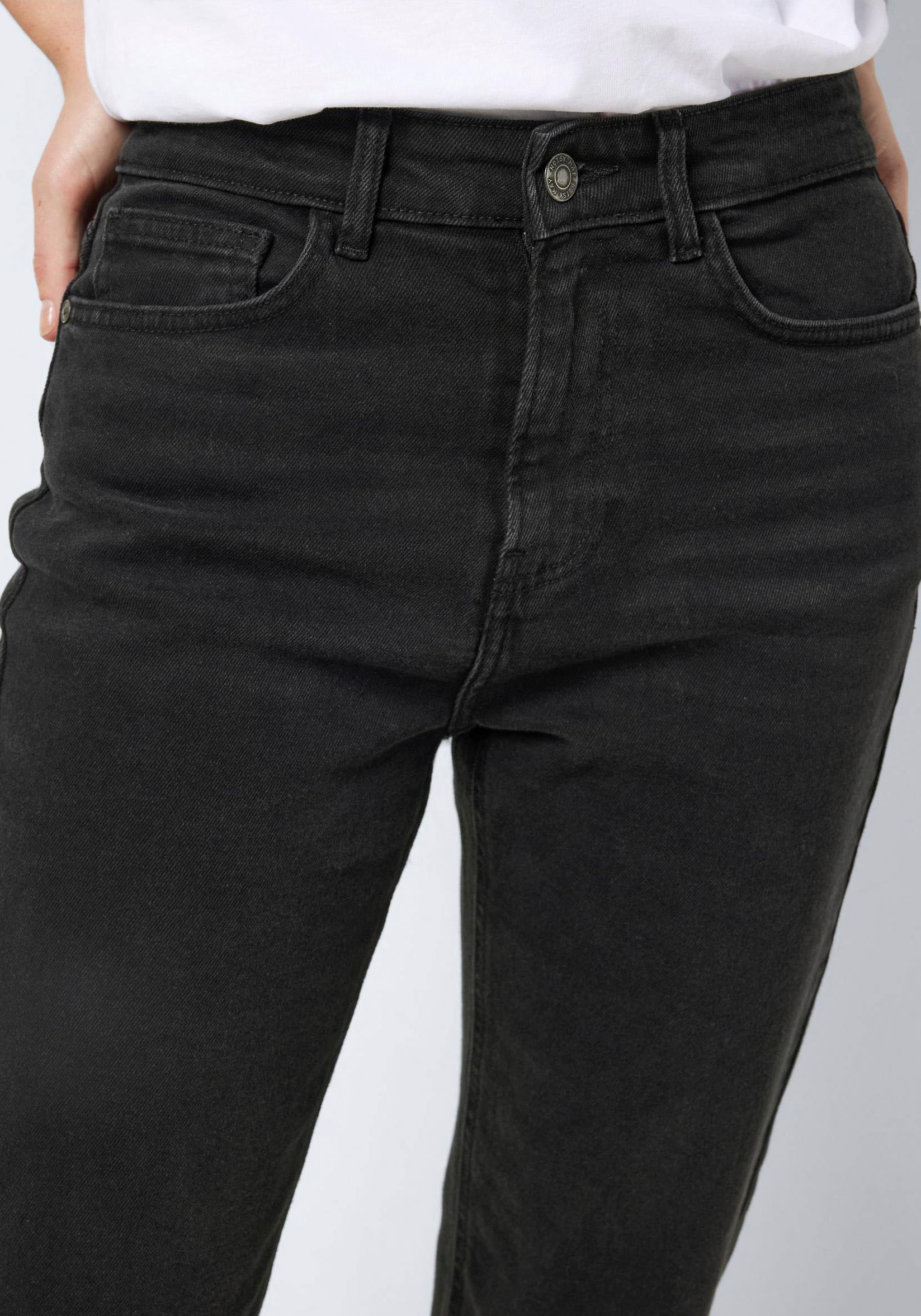 Noisy may Straight-Jeans »NMMONI HW STRAIGHT ANK BLACK JEANS NOOS«, mit offenem Saum