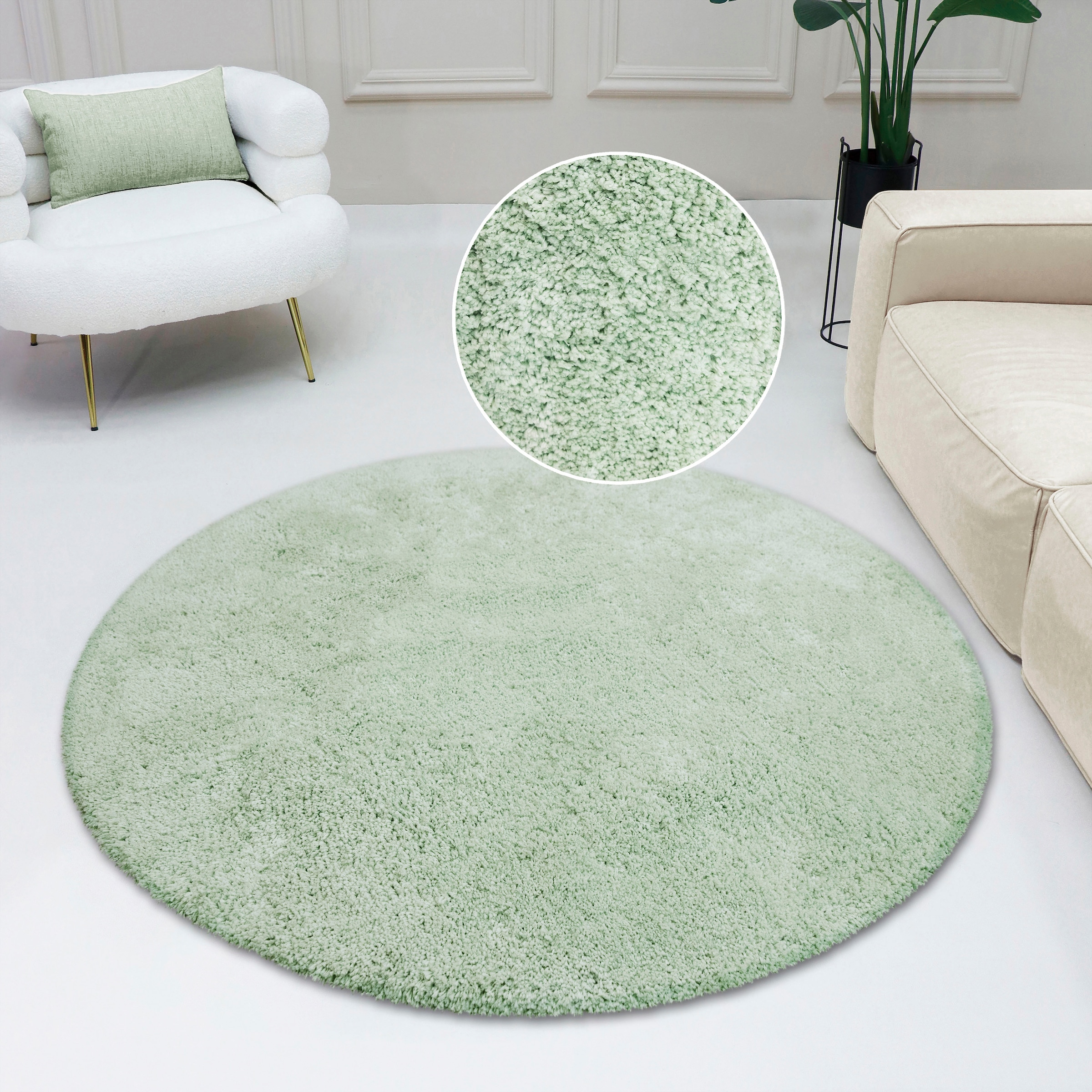 my home Teppich »Desner, Hochflor Teppiche«, rund, 35 mm Höhe, Mikrofaser, weich, flauschig, Wohnzimmer, Schlafzimmer, Kinderzimmer
