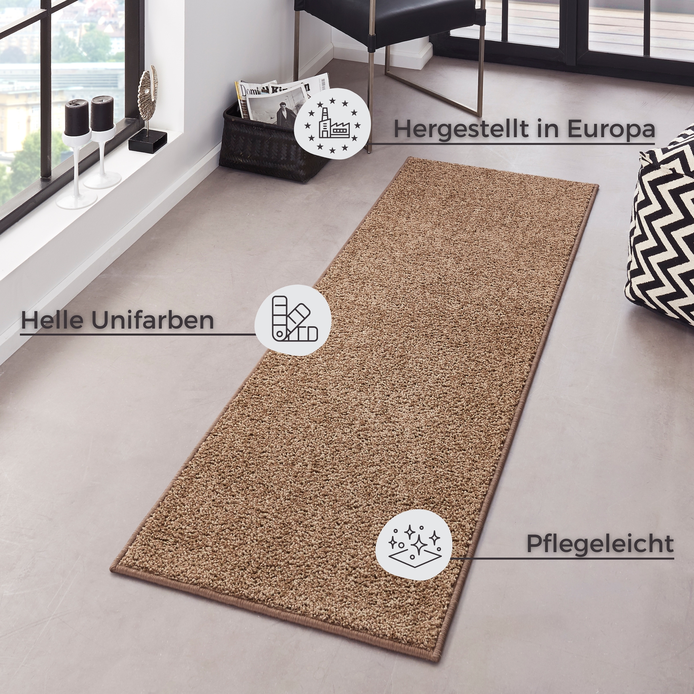 HANSE Home Teppich »Pure 100 Kurzflor«, rechteckig, 13 mm Höhe, Kurzflor, Unifarben, Läufer, Modern, Wohnzimmer, Kinderzimmer, Flur