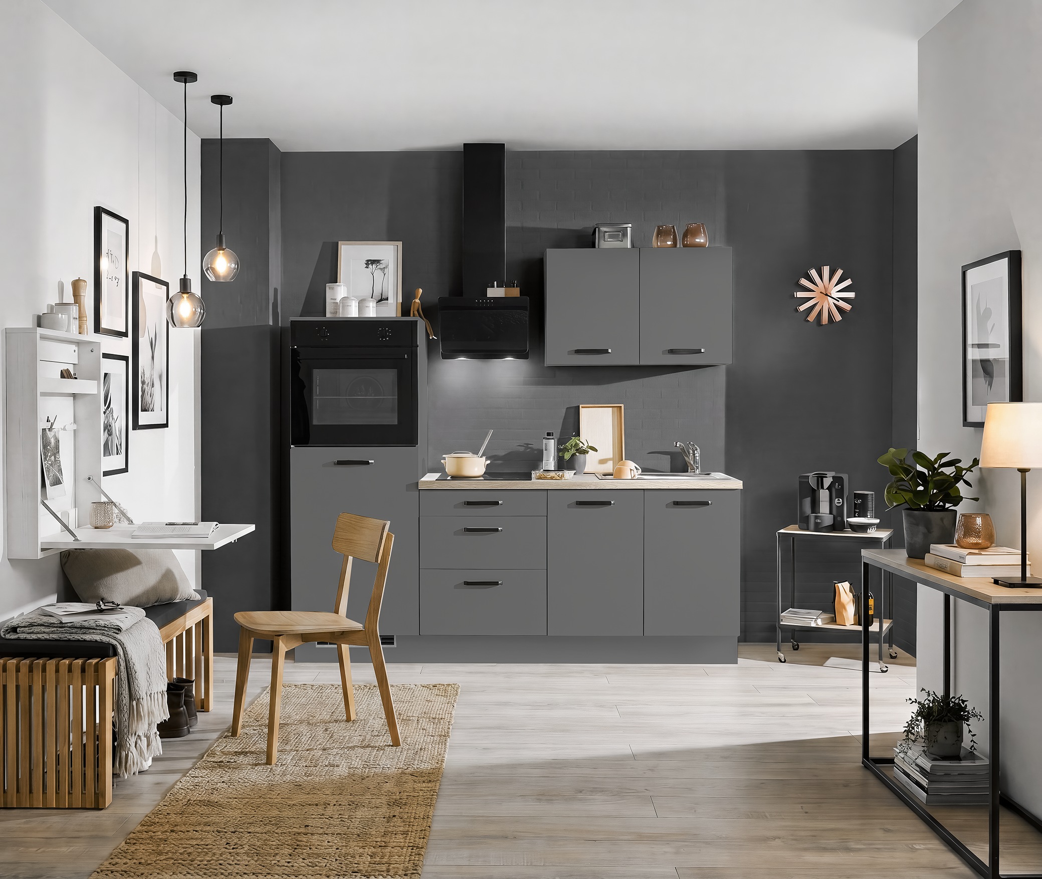 wiho Küchen Küchenzeile "Compact" Breite 210cm, wahlweise mit Geräten (mit Kühlschrank)