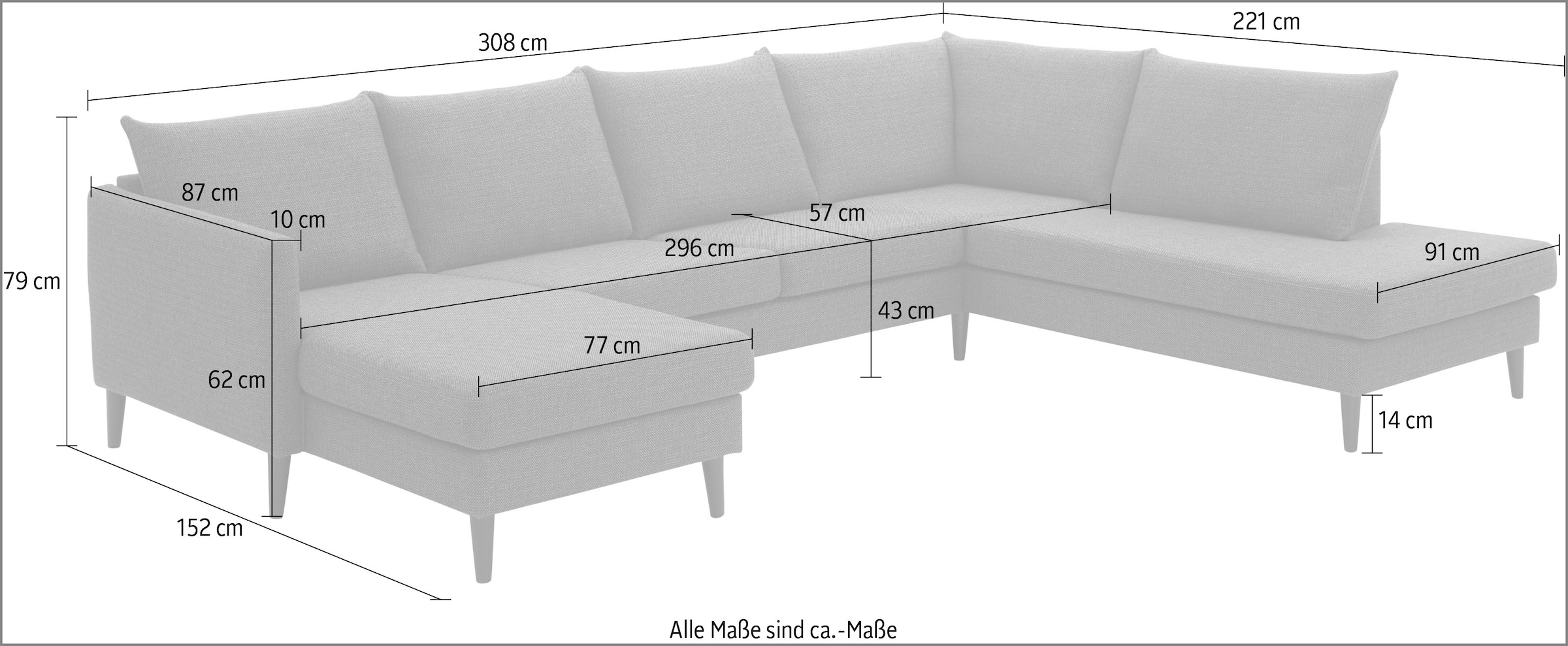 ATLANTIC home collection Wohnlandschaft »Rekvik U-Form«, mit Wellenunterfederung, mit Massivholzfüssen