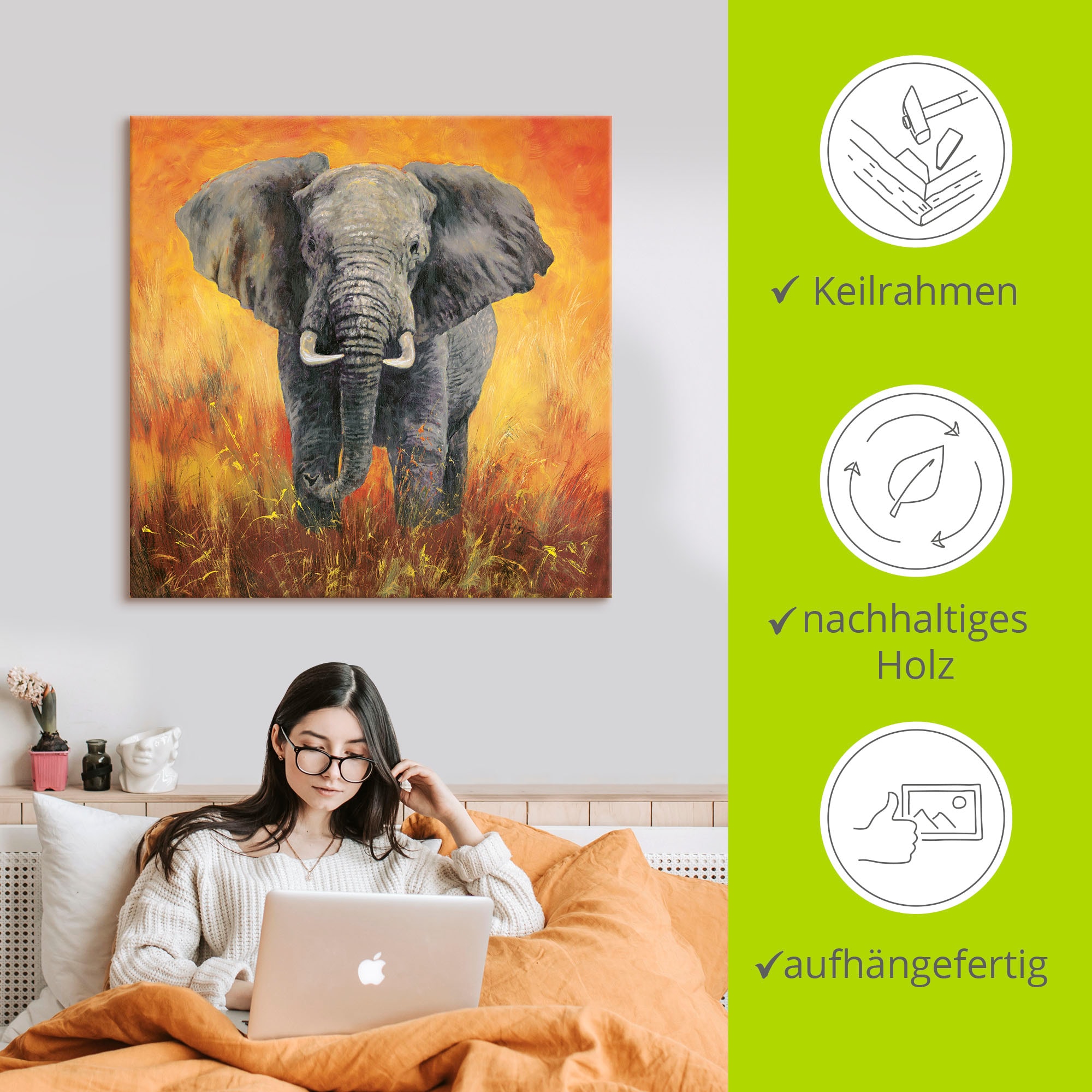 Artland Wandbild »Porträt Elefant«, Elefanten Bilder, (1 St.), als Alubild, Outdoorbild, Leinwandbild in verschied. Grössen