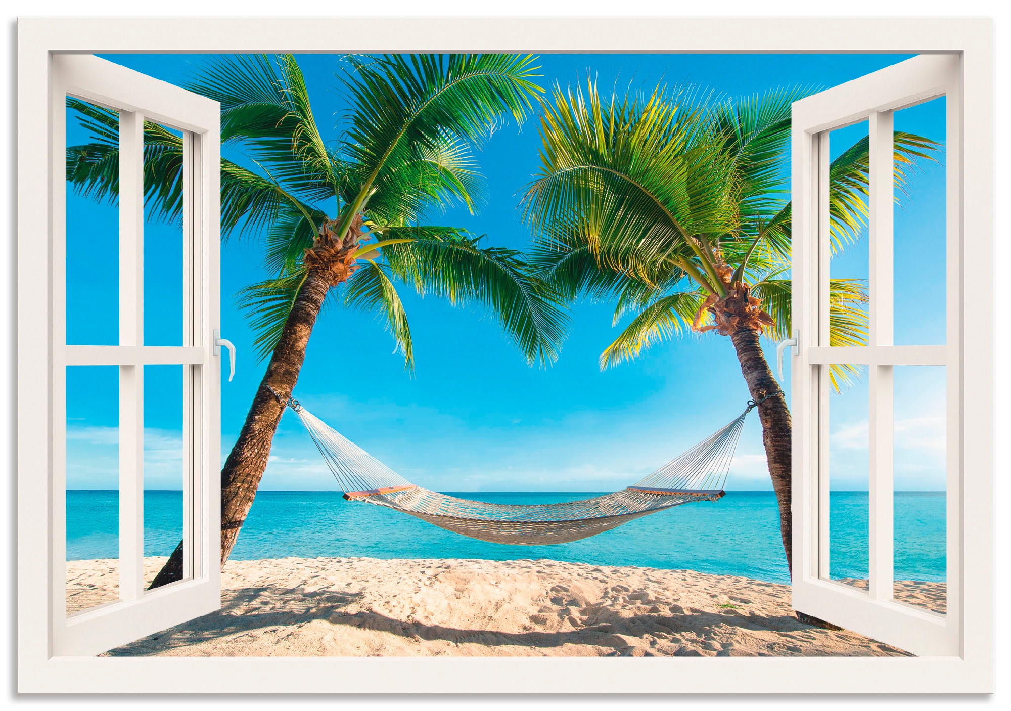 Artland Wandbild »Fensterblick Palmenstrand | Leinwandbild, Wandaufkleber (1 Karibik«, St.), Poster online als Grössen bestellen in oder Jelmoli-Versand Alubild, Amerika, versch