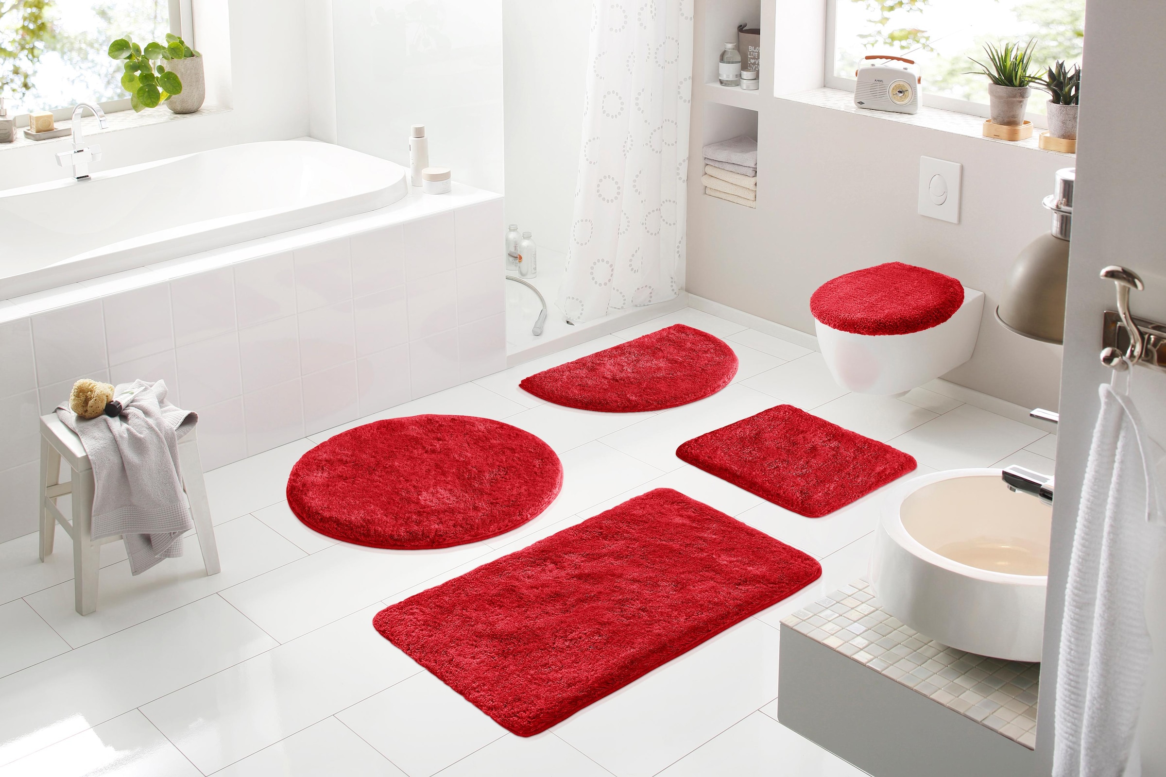 Grund Badematte »Melos, Badvorleger, Badezimmer Teppich, sehr weich«, rutschhemmend beschichtet, fussbodenheizungsgeeignet, melierte Optik, sehr weicher Flor, Melange-Effekt, Made in Europe