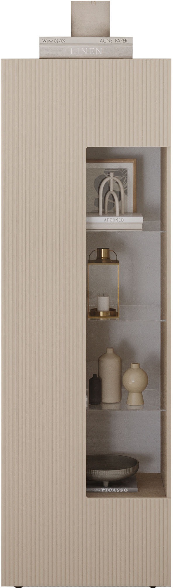 INOSIGN Vitrine »RIO, Höhe 187 cm, Hochschrank mit 1 Tür, Anrichte, Standvitrine«, geriffelte Front, modern u. elegant, viel Stauraum