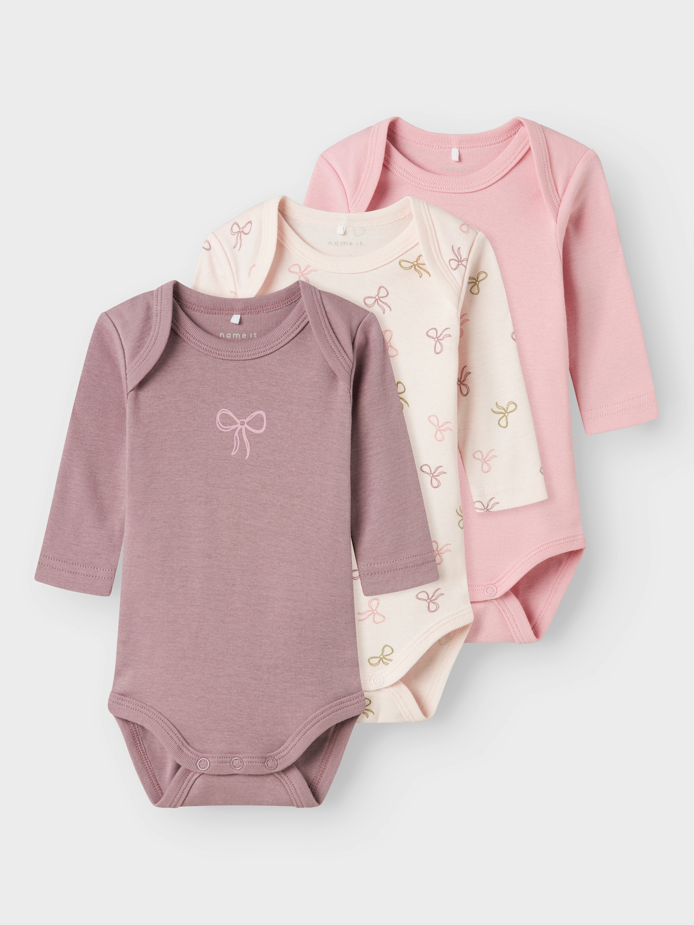Name It Langarmbody »NBFBODY 3P LS BARELY PINK BOW NOOS« Packung, 3 Stk.