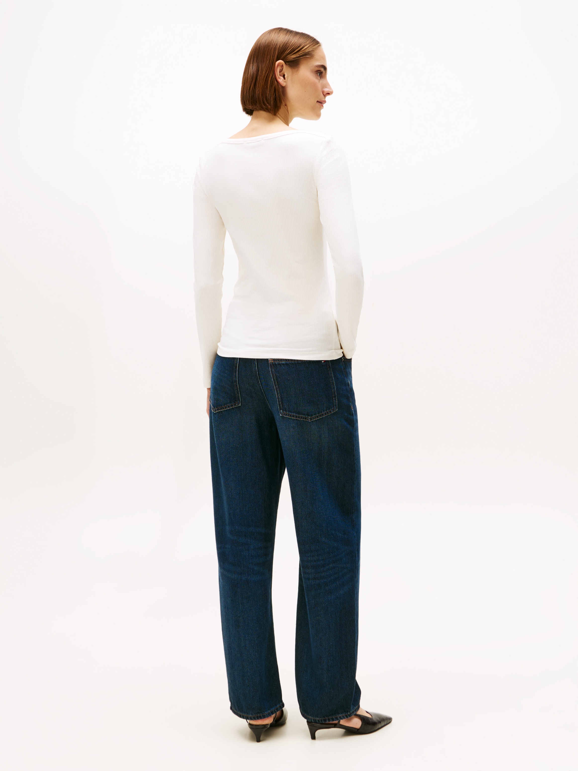 Tommy Hilfiger Langarmshirt »SLIM 5X2 RIB BOAT-NK LS mit U-Boot Ausschnitt und Rippstruktur«, unifarben, casual, slim fit, Viskosemix, U-Boot-Ausschnitt