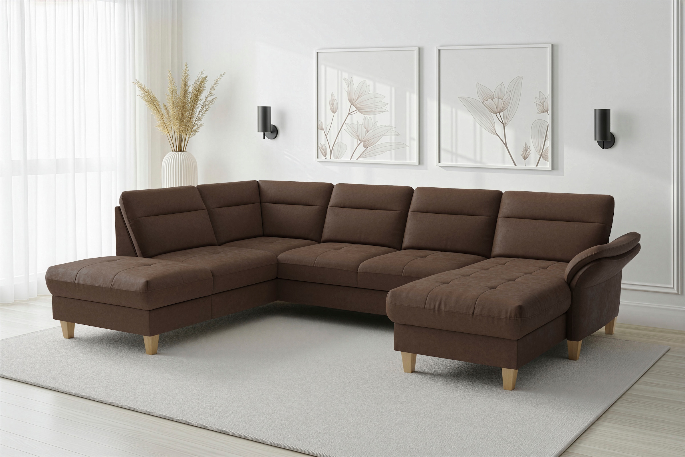 sit&more Wohnlandschaft "Pamela U-Form, B: 292 cm, optional Schlaffunktion & Bettkasten" wahlweise mit Armteilverstellung, Sofa mit Federkern, Sitzhöhe: 48 cm