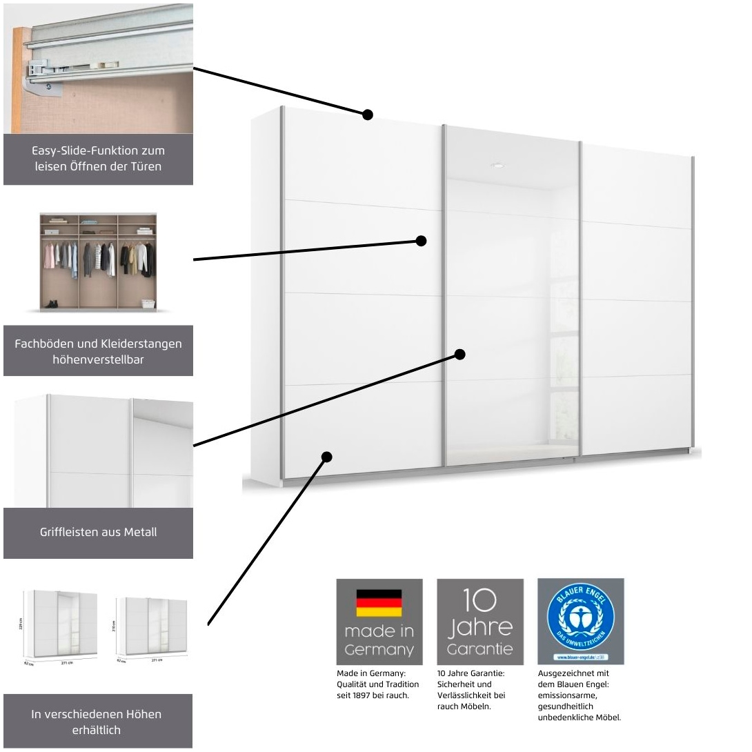 rauch Schwebetürenschrank »Kleiderschrank Schrank Garderobe KULMBACH«, in 2 Höhen erhältlich, mit Metallgriffleisten MADE IN GERMANY