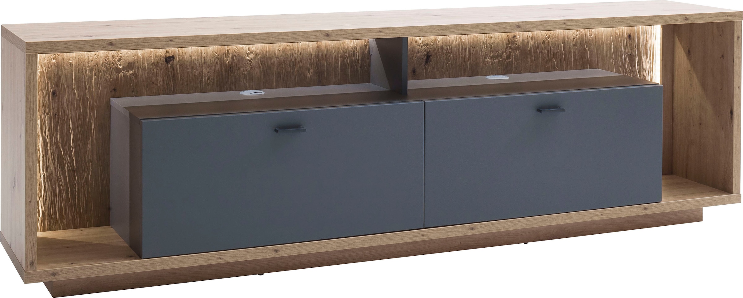 MCA furniture Lowboard »Lizzano«, TV Möbel für TV bis 80 Zoll mit 3D Rückwand, wahlweise mit Beleuchtung