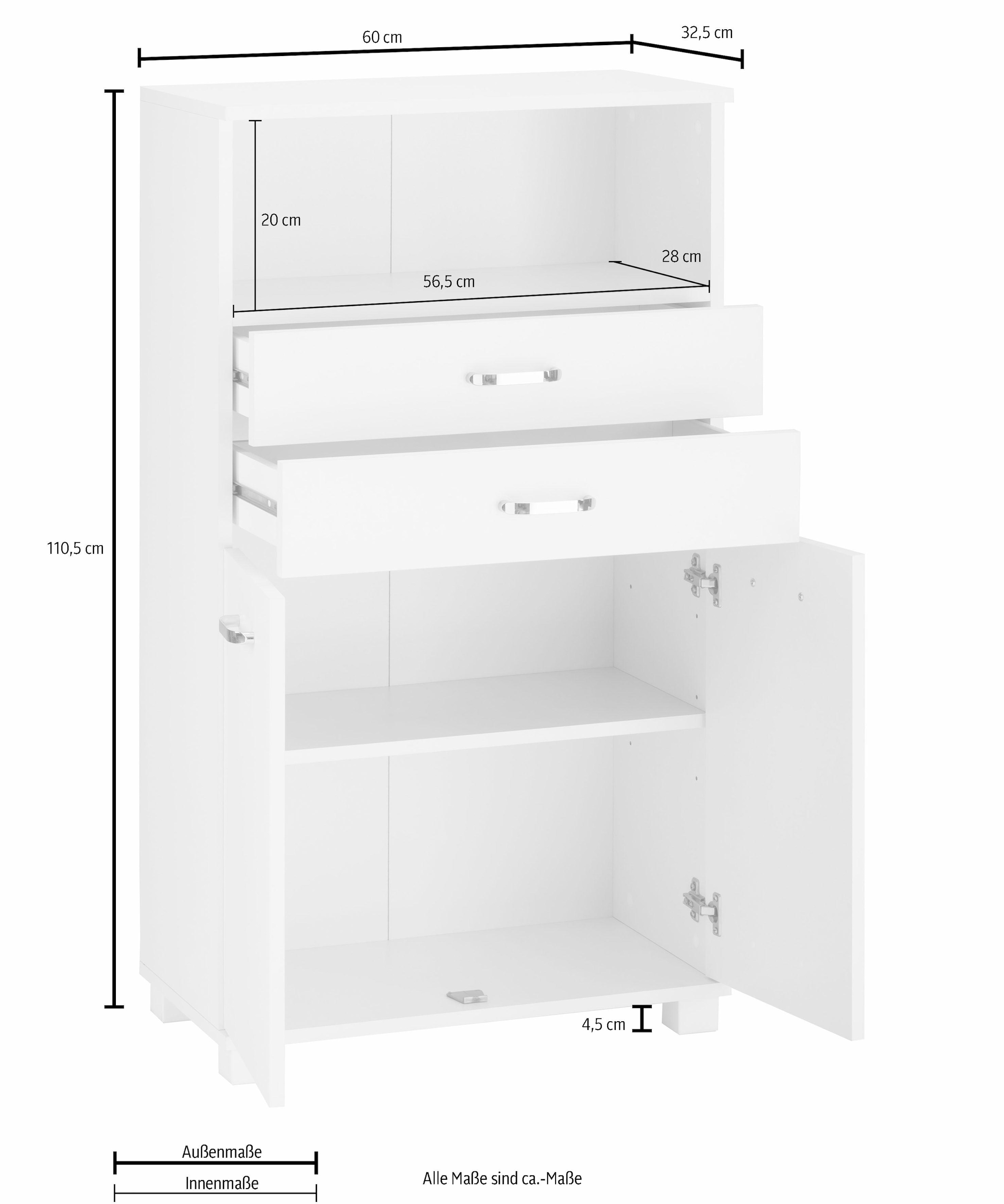 Schildmeyer Midischrank »Colli«, Breite 60 cm, Badezimmerschrank mit Metallgriffen, Ablageboden