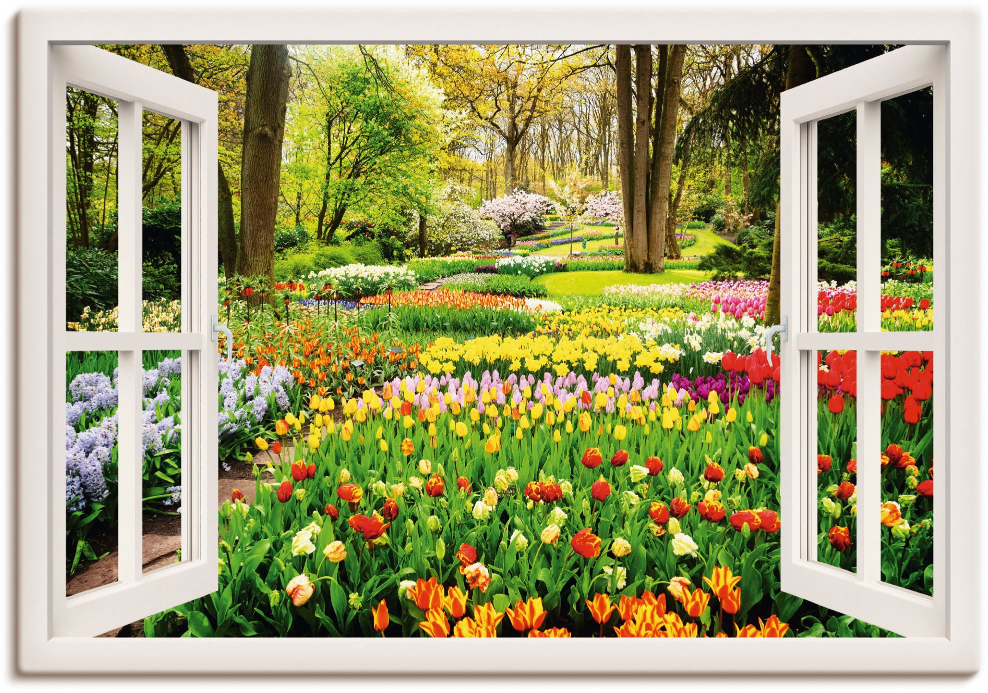Artland Wandbild »Fensterblick Tulpen Garten Frühling«, Fensterblick, (1 St.),  als Alubild, Leinwandbild, Wandaufkleber oder Poster in versch. Grössen  online kaufen | Jelmoli-Versand