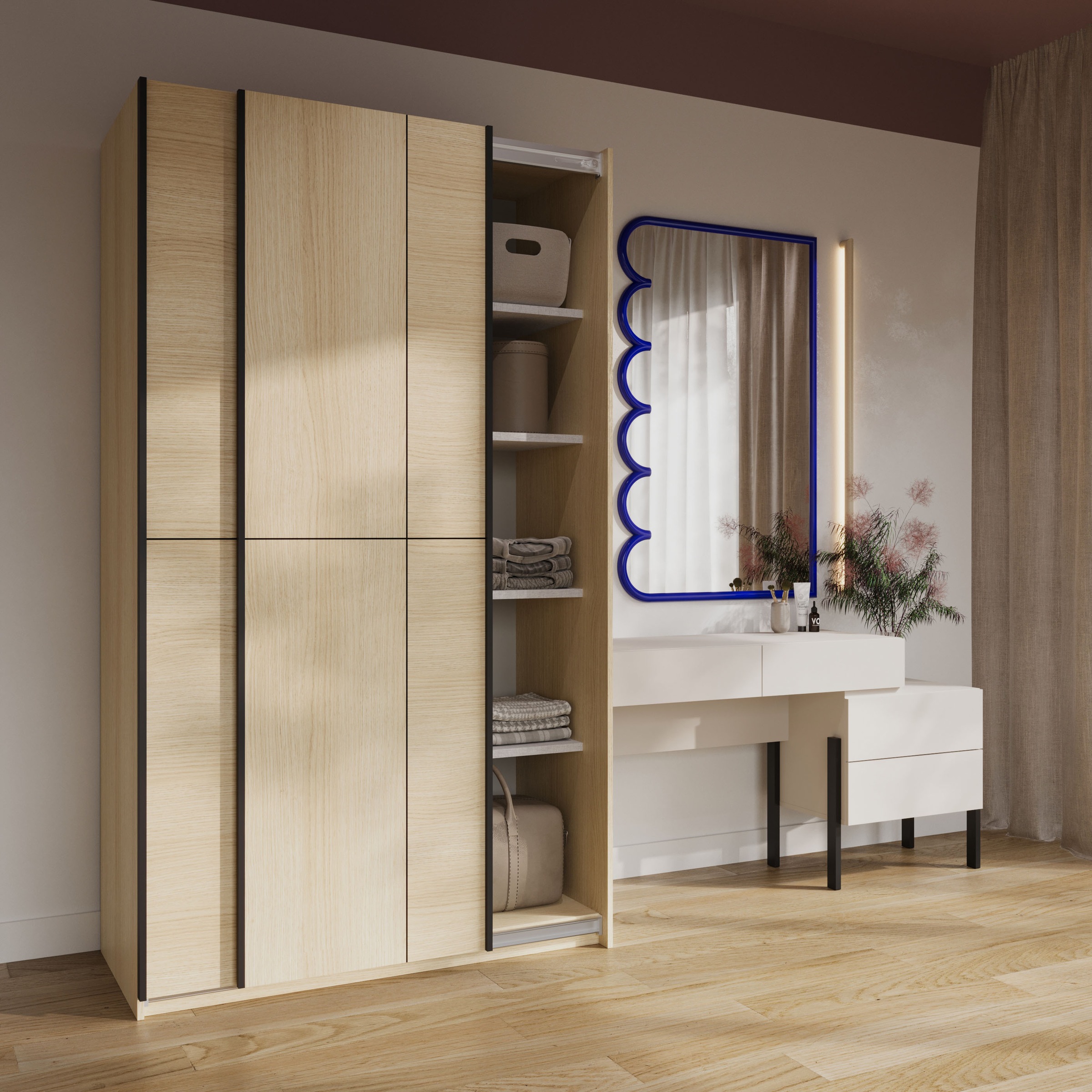 Home affaire Schiebetürenschrank »Cube Garderobenschrank incl.kompletter Innenausstattung«, Moderner Kleiderschrank, Schiebetürenschrank, Garderobe