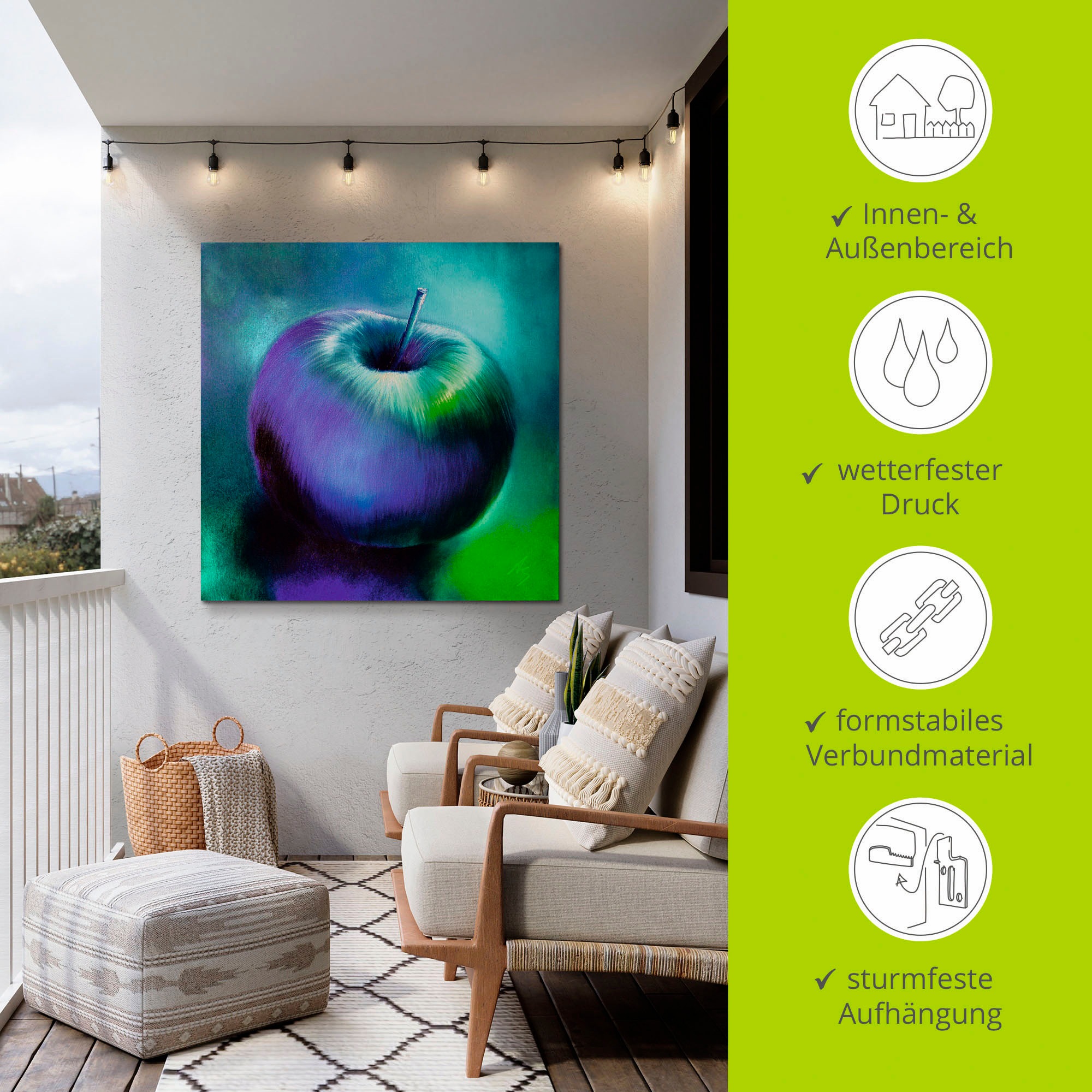 Artland Alu-Dibond-Druck »Der blaue Apfel«, Arrangements, (1 St.), für Innen- und Aussenbereich geeignet, Outdoorbild