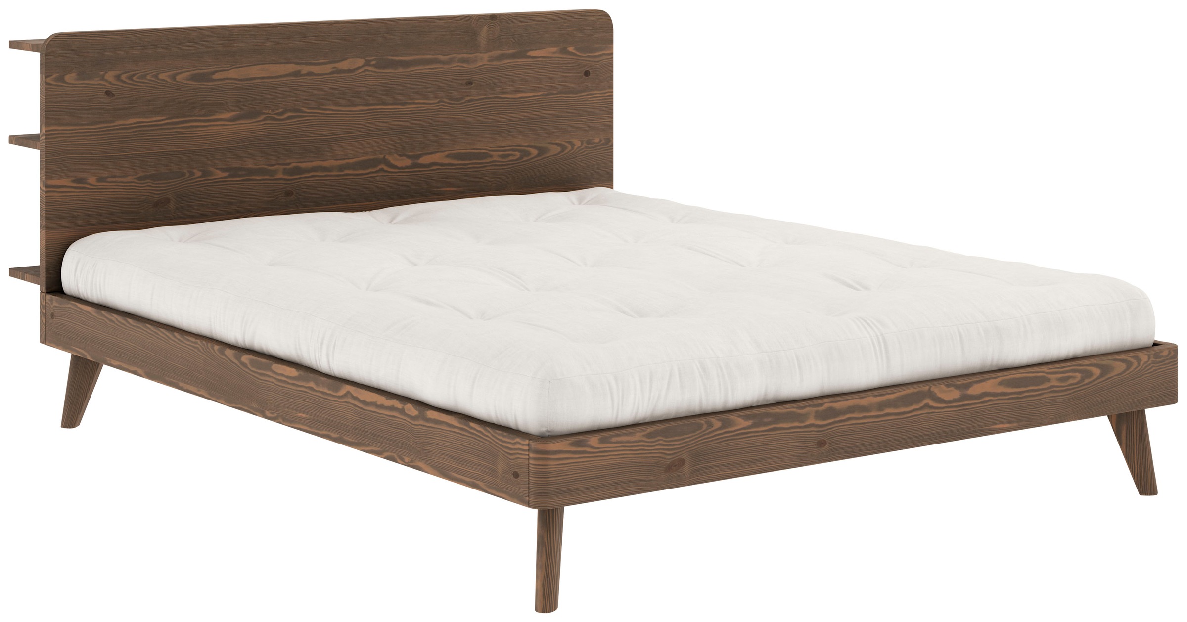 Karup Design Bettgestell »RETREAT BED«, aus Kiefer massiv mit Lattenrost, Kopfteil mit 3 Ablagen