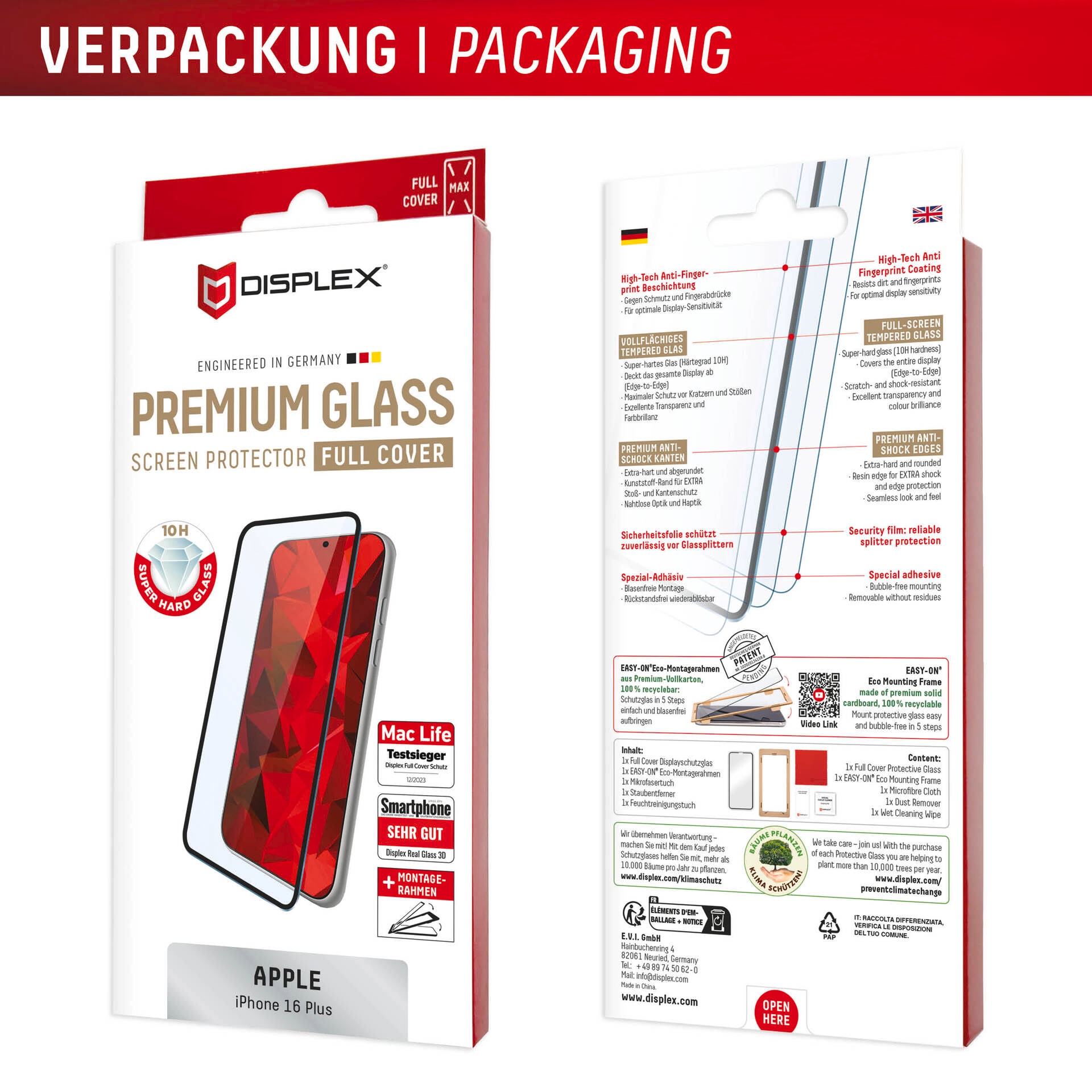 Displex Displayschutzglas »Premium Glass Full Cover«, für Apple iPhone 16 Plus, (1 St.), Displayschutzfolie, Schutzfolie, Bildschirmschutz, kratz- & stossfest